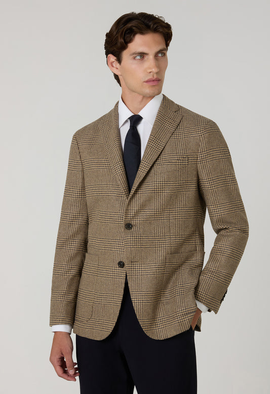 Beige Prince of Wales Wool blend K-Jacket