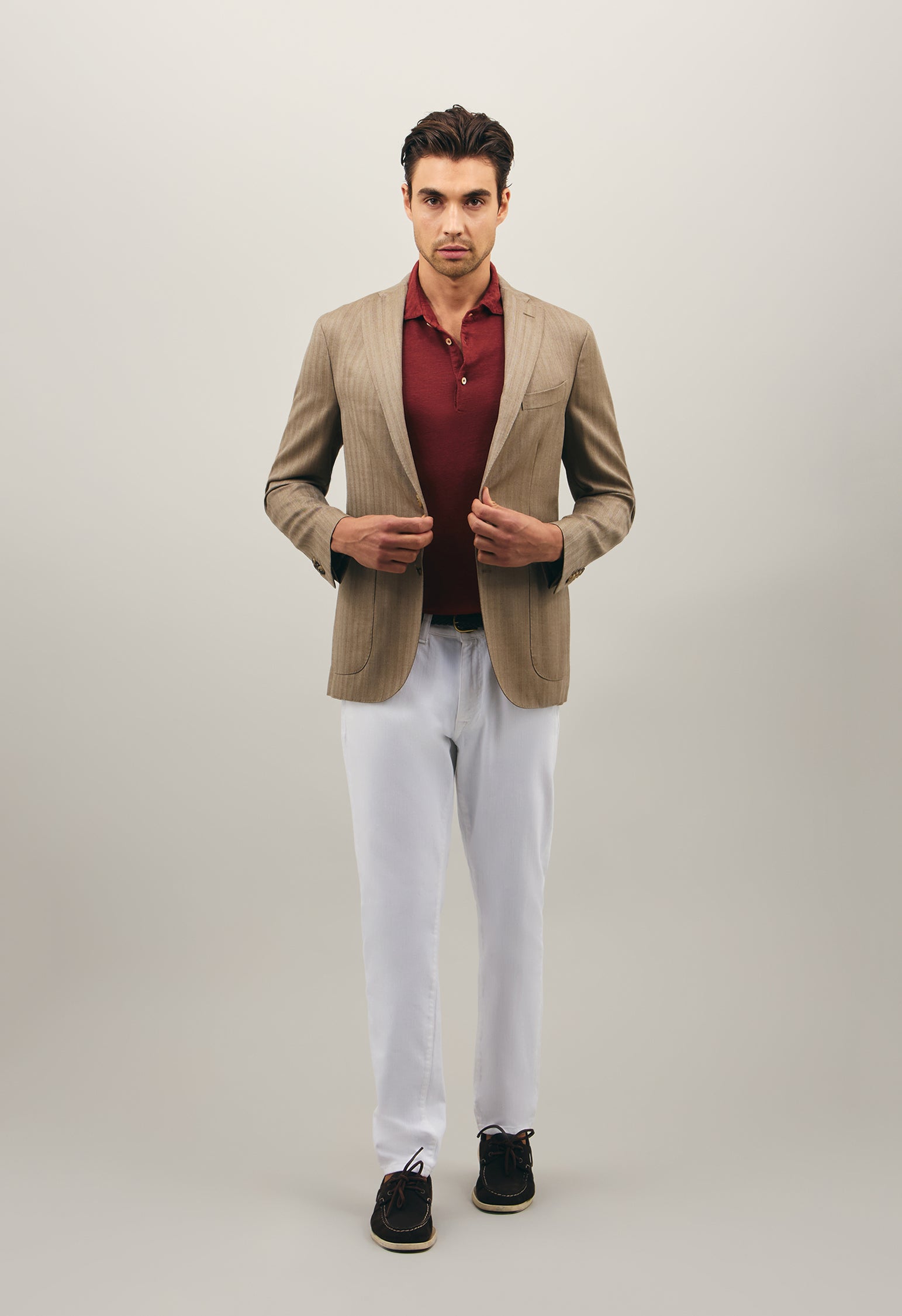 Beige Wool Silk chevron K-Jacket