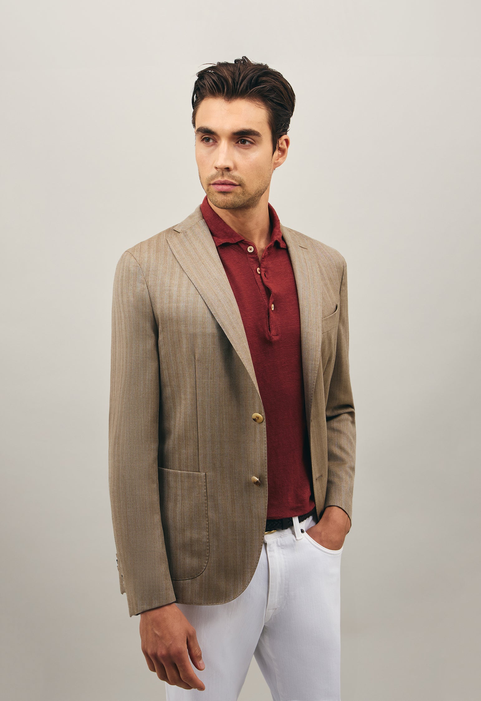 K-Jacket chevron in beige wool and silk | Boglioli® – BoglioliMilano