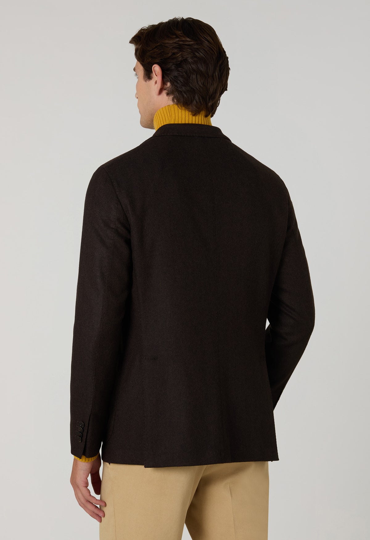 Dark Brown Garment Dyed Wool Herringbone K-Jacket