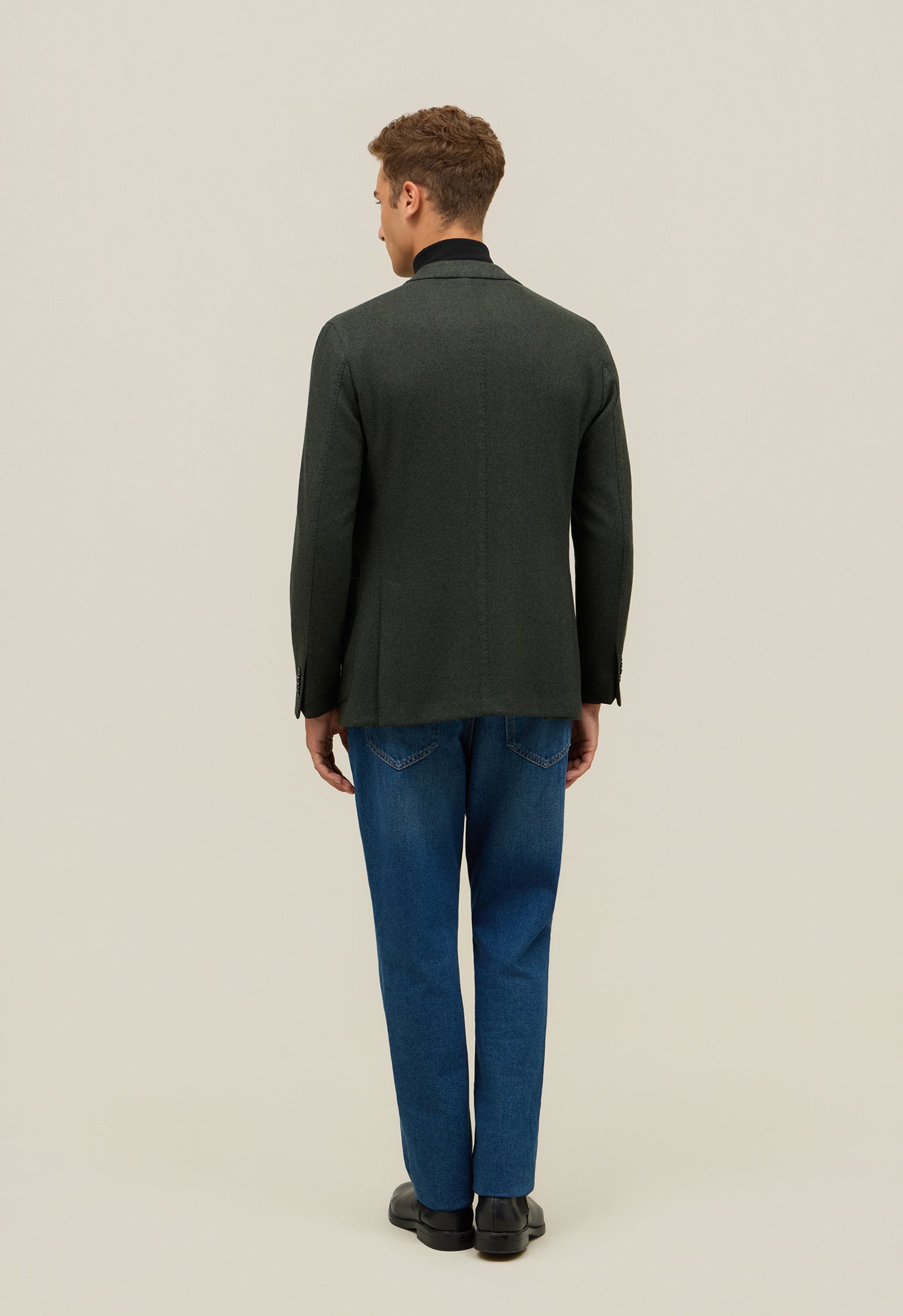 Green Garment Dyed Wool Herringbone K-Jacket