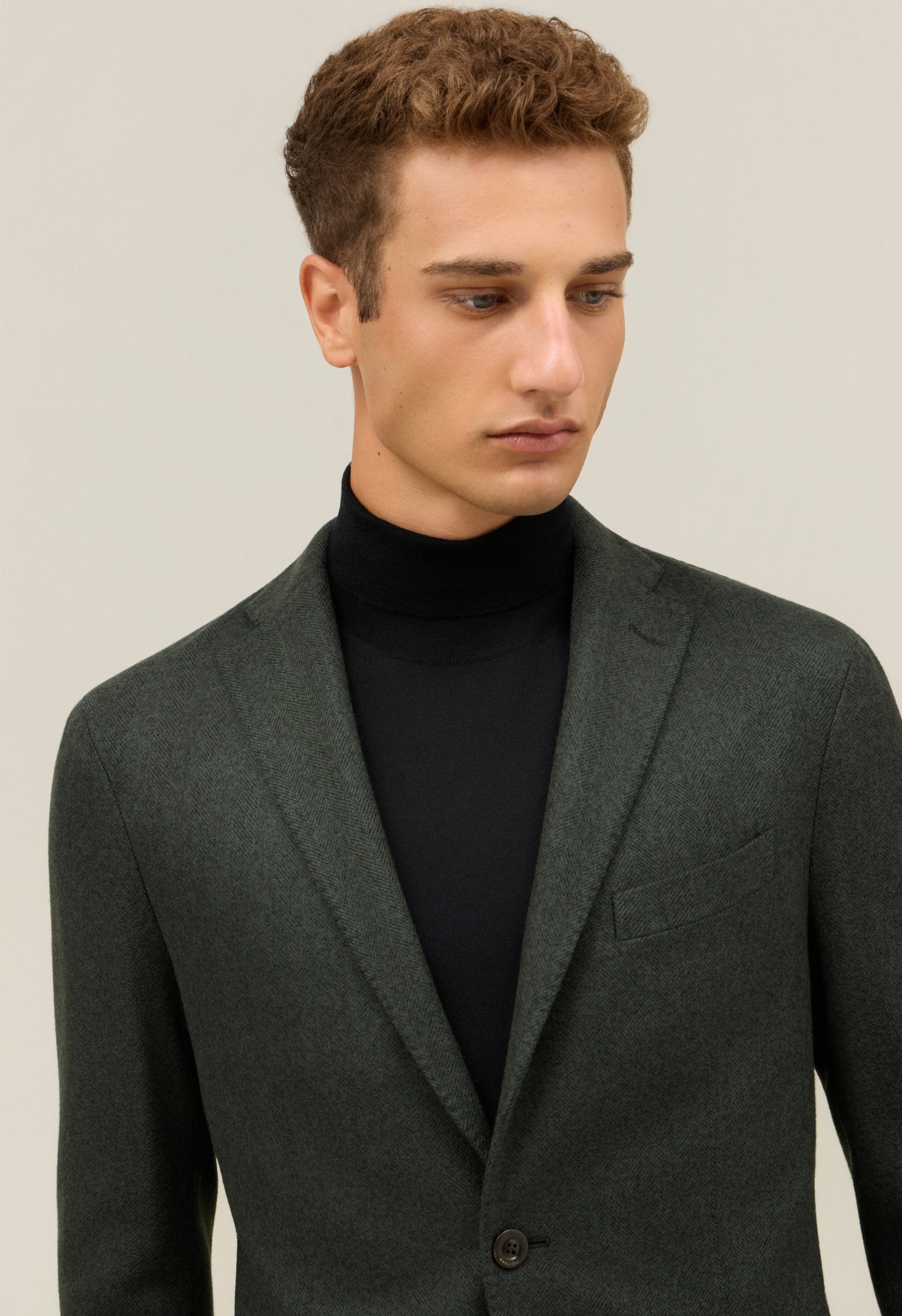 Green Garment Dyed Wool Herringbone K-Jacket