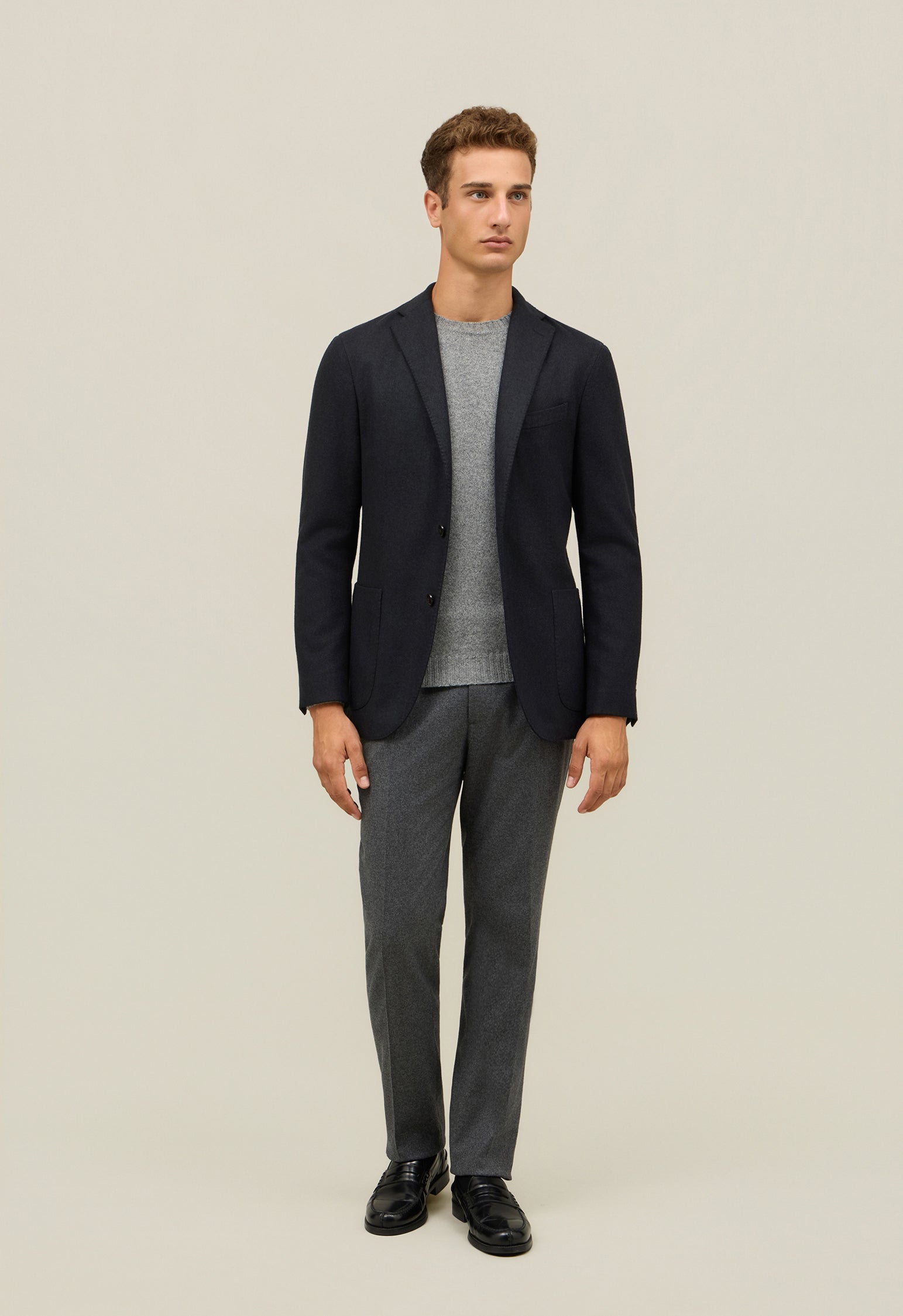 Dark Grey Garment Dyed Wool Herringbone K-Jacket