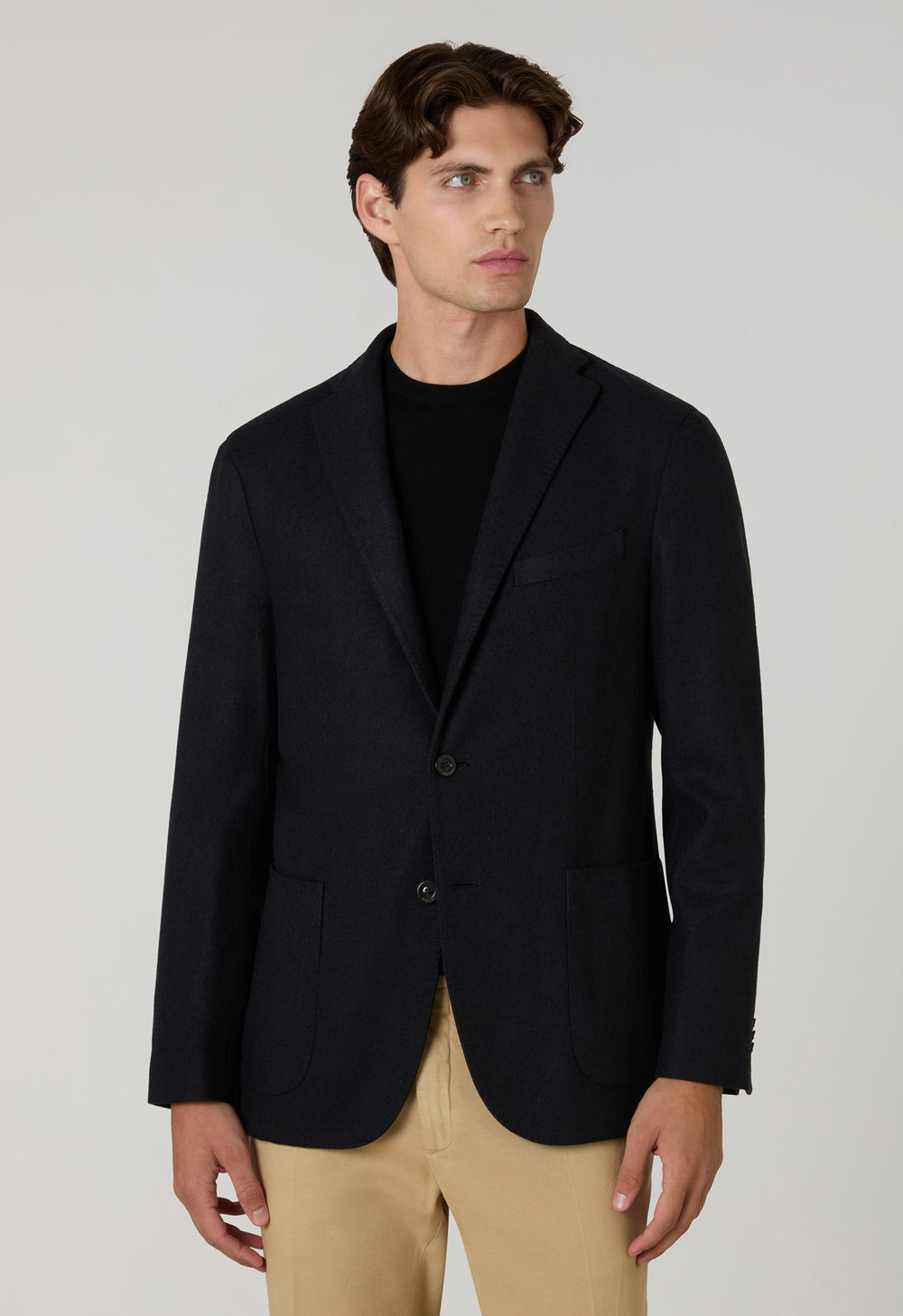 Dark Grey Garment Dyed Wool Herringbone K-Jacket