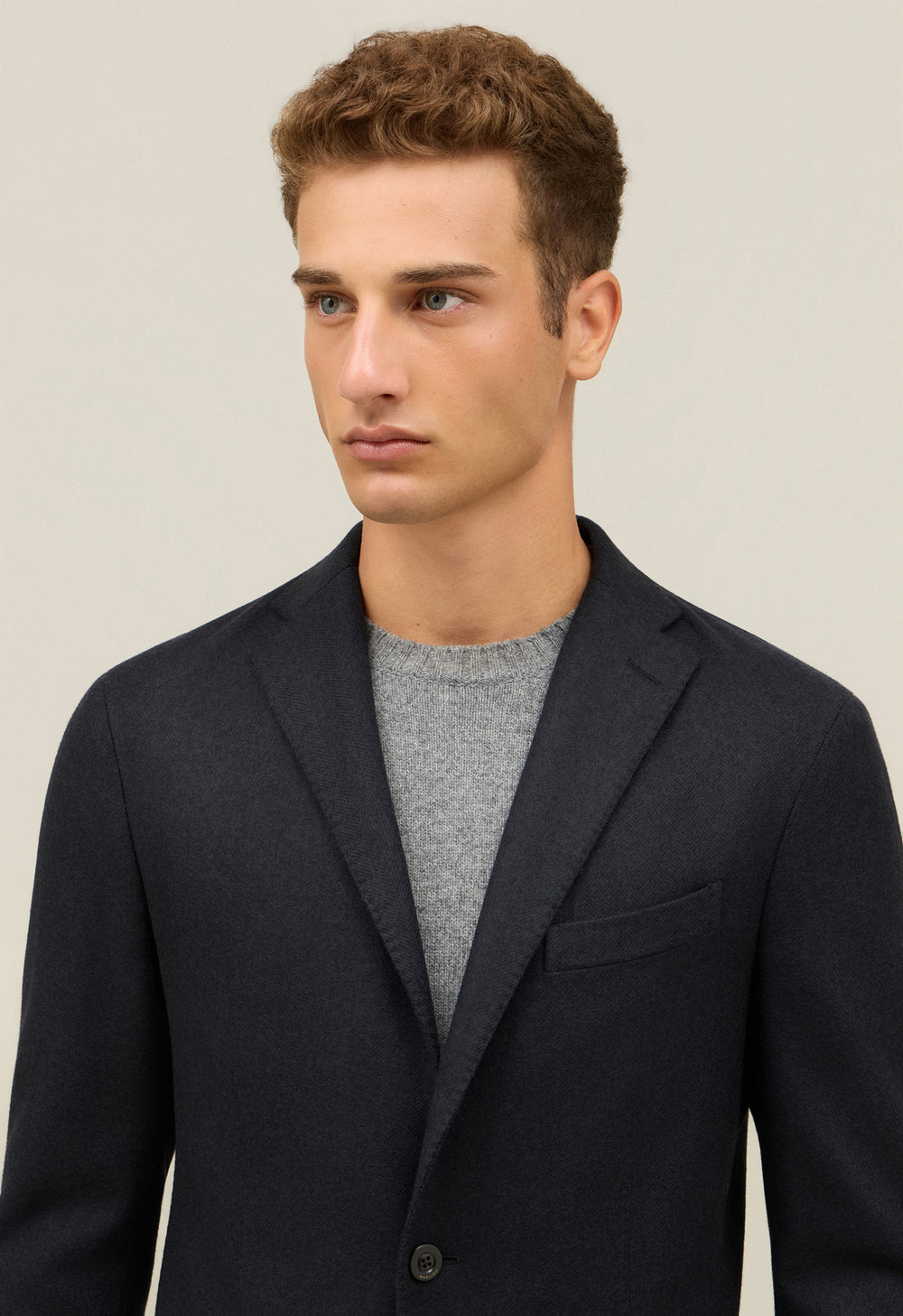 K-Jacket in lana tinta in capo a spina di pesce grigia scura