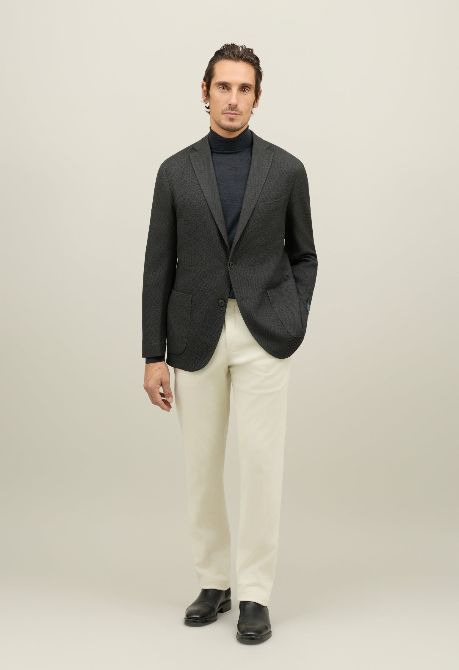 Dark Grey Natural Stretch Honeycomb Wool K-Jacket