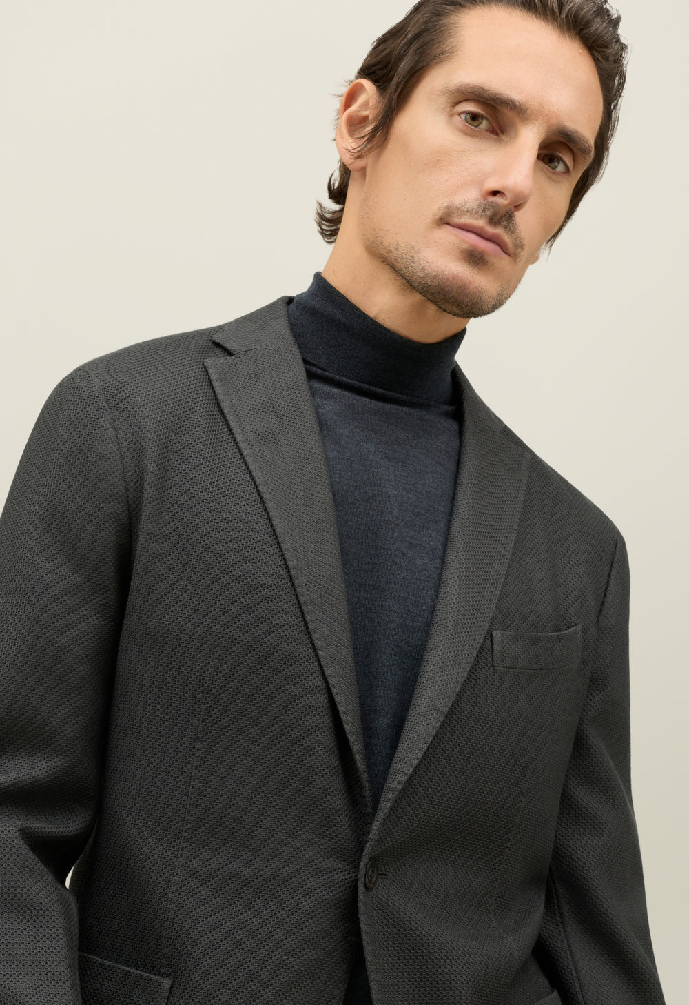 Dark Grey Natural Stretch Honeycomb Wool K-Jacket