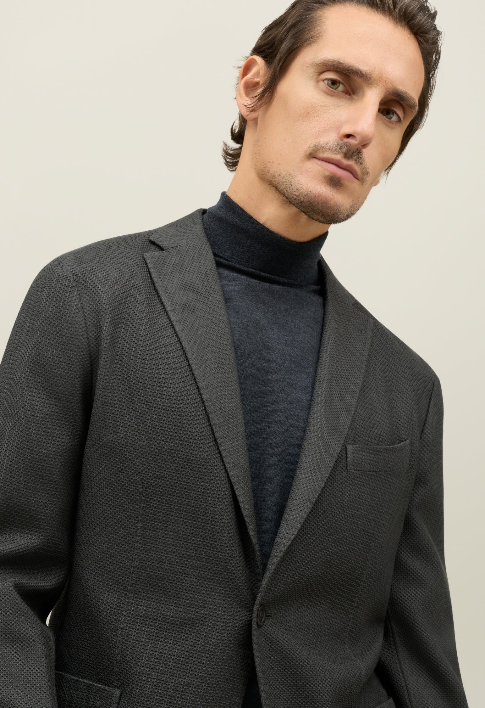 Dark Grey Natural Stretch Honeycomb Wool K-Jacket
