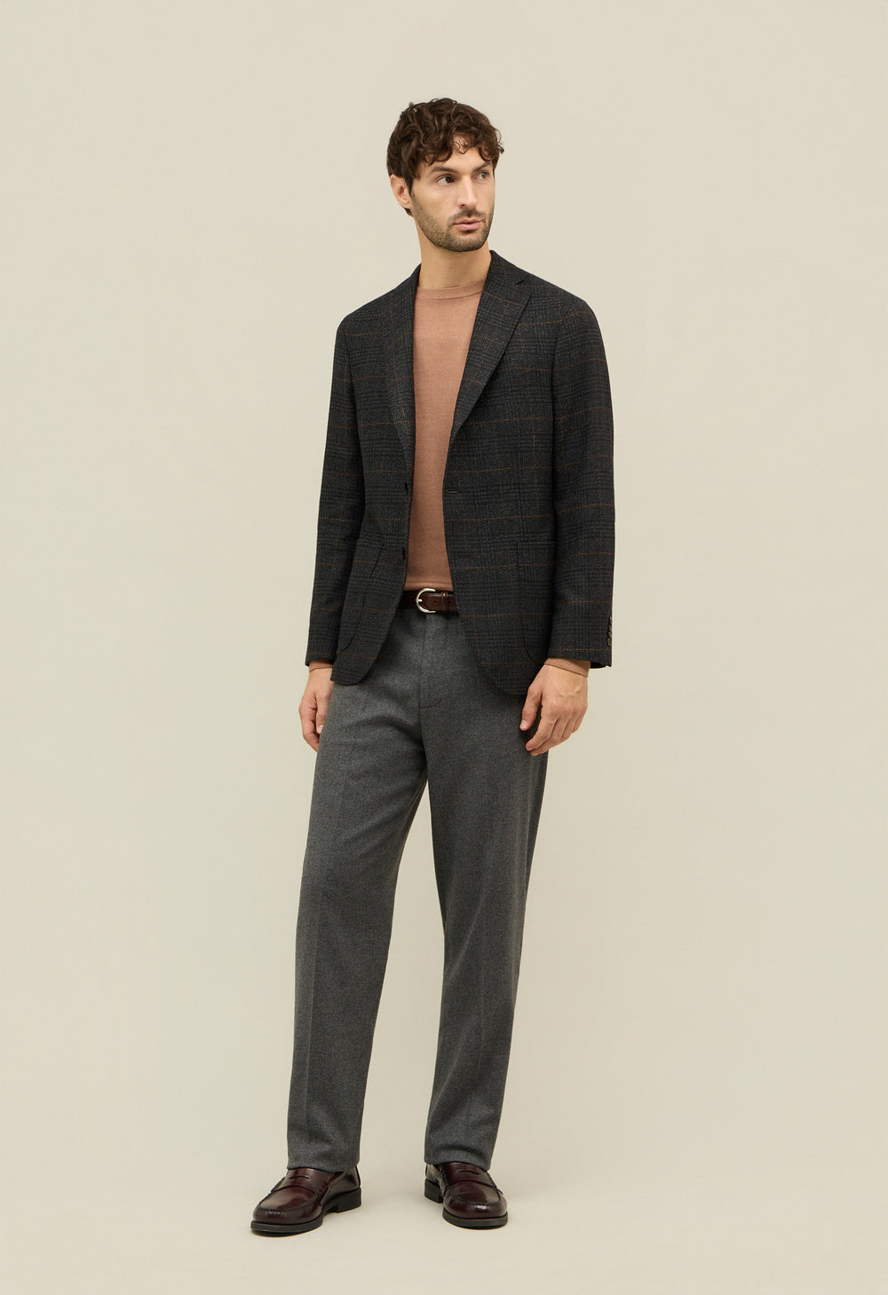 Dark Grey Prince of Wales blended Wool K-Jacket