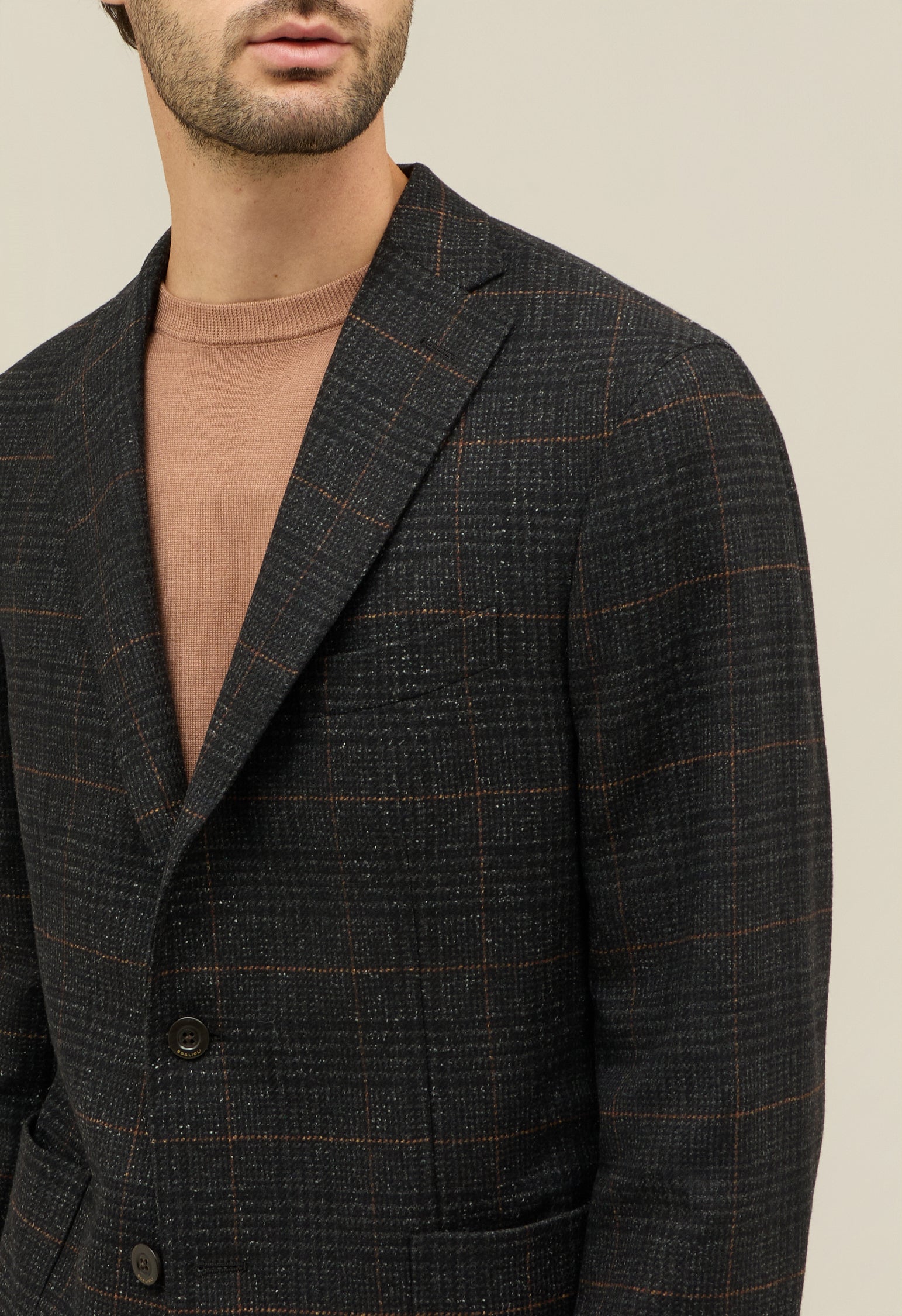 Dark Grey Prince of Wales blended Wool K-Jacket