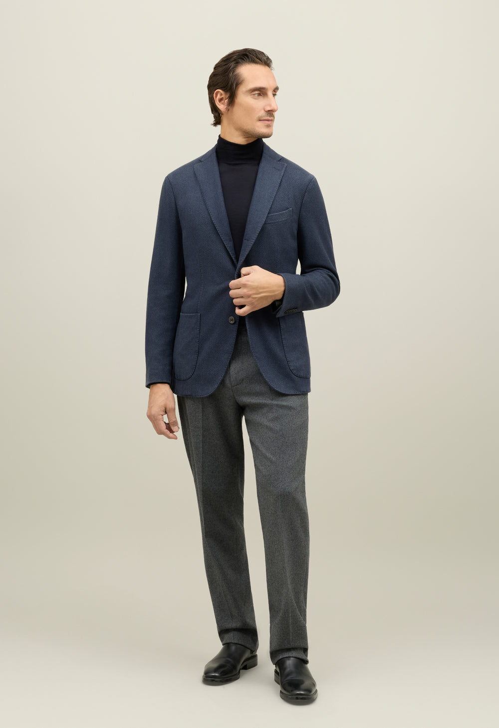 Blue Garment Dyed Cashmere micro-structure K-Jacket 