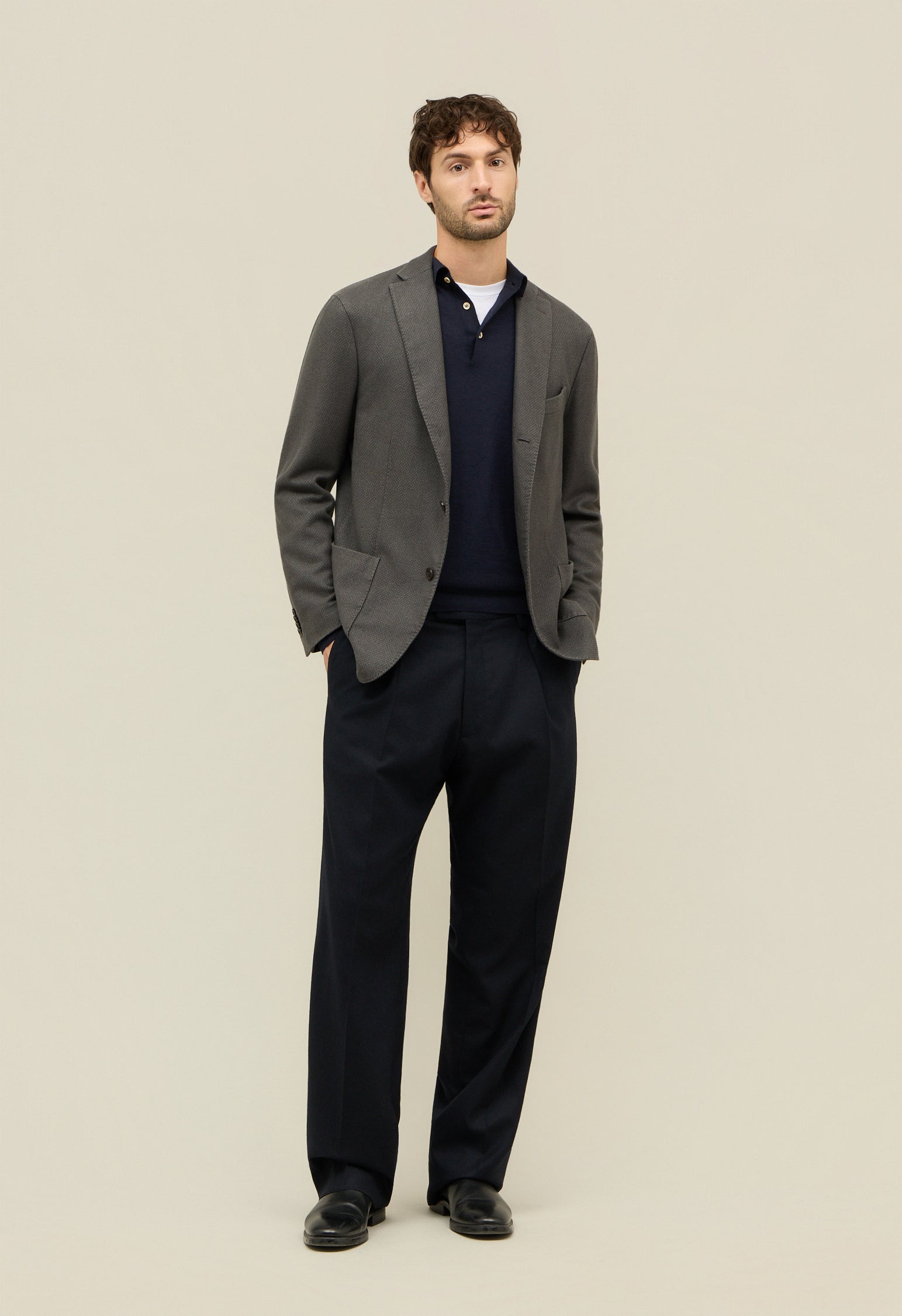 Grey Garment Dyed Cashmere micro-structure K-Jacket 