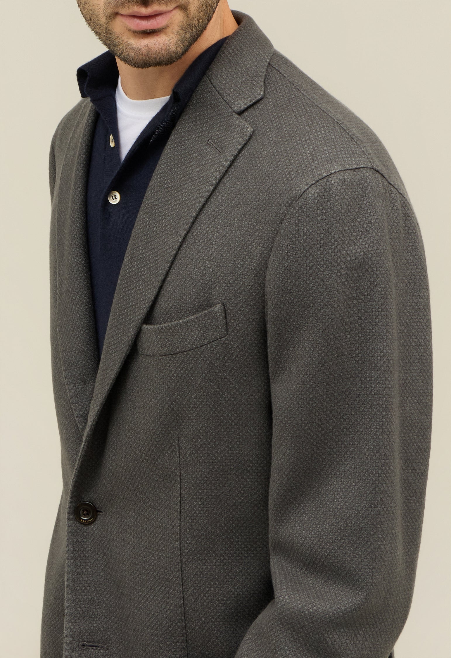 Grey Garment Dyed Cashmere micro-structure K-Jacket 