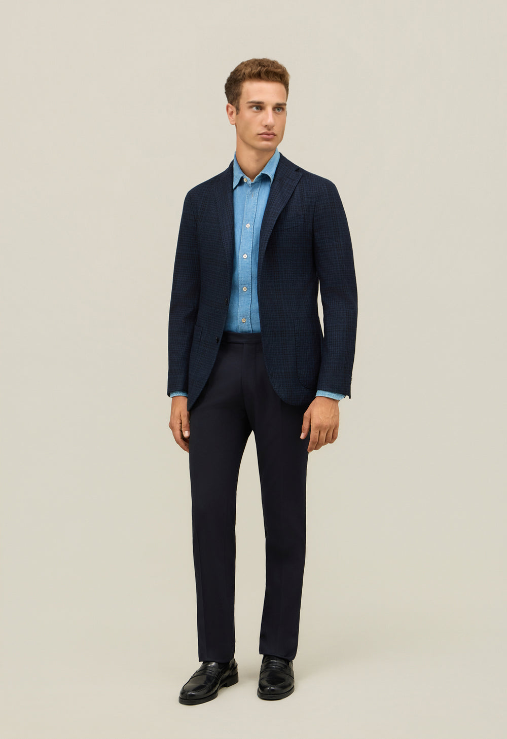 Blue Garment Dyed Wool check K-Jacket 