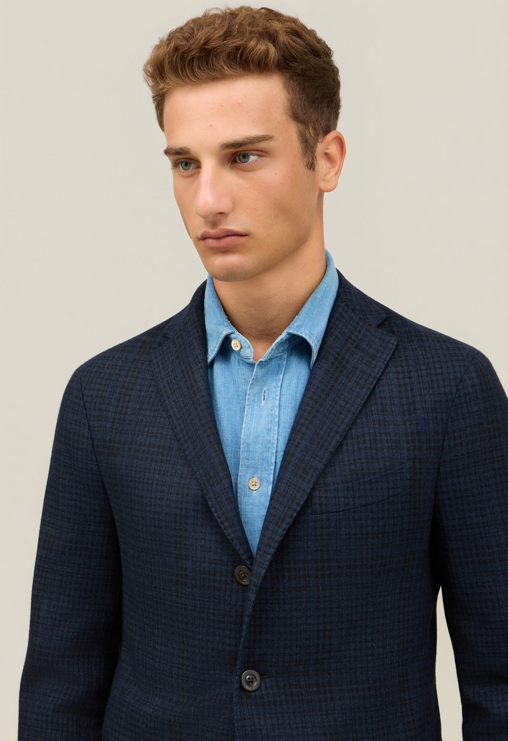 Blue Garment Dyed Wool check K-Jacket 