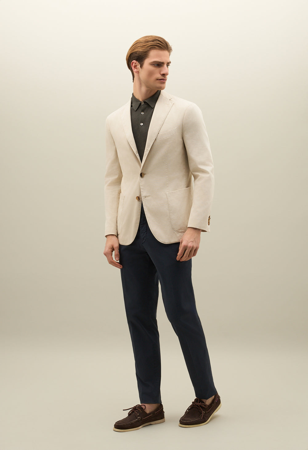 Warm White Stretch Cotton Piqué K-Jacket
