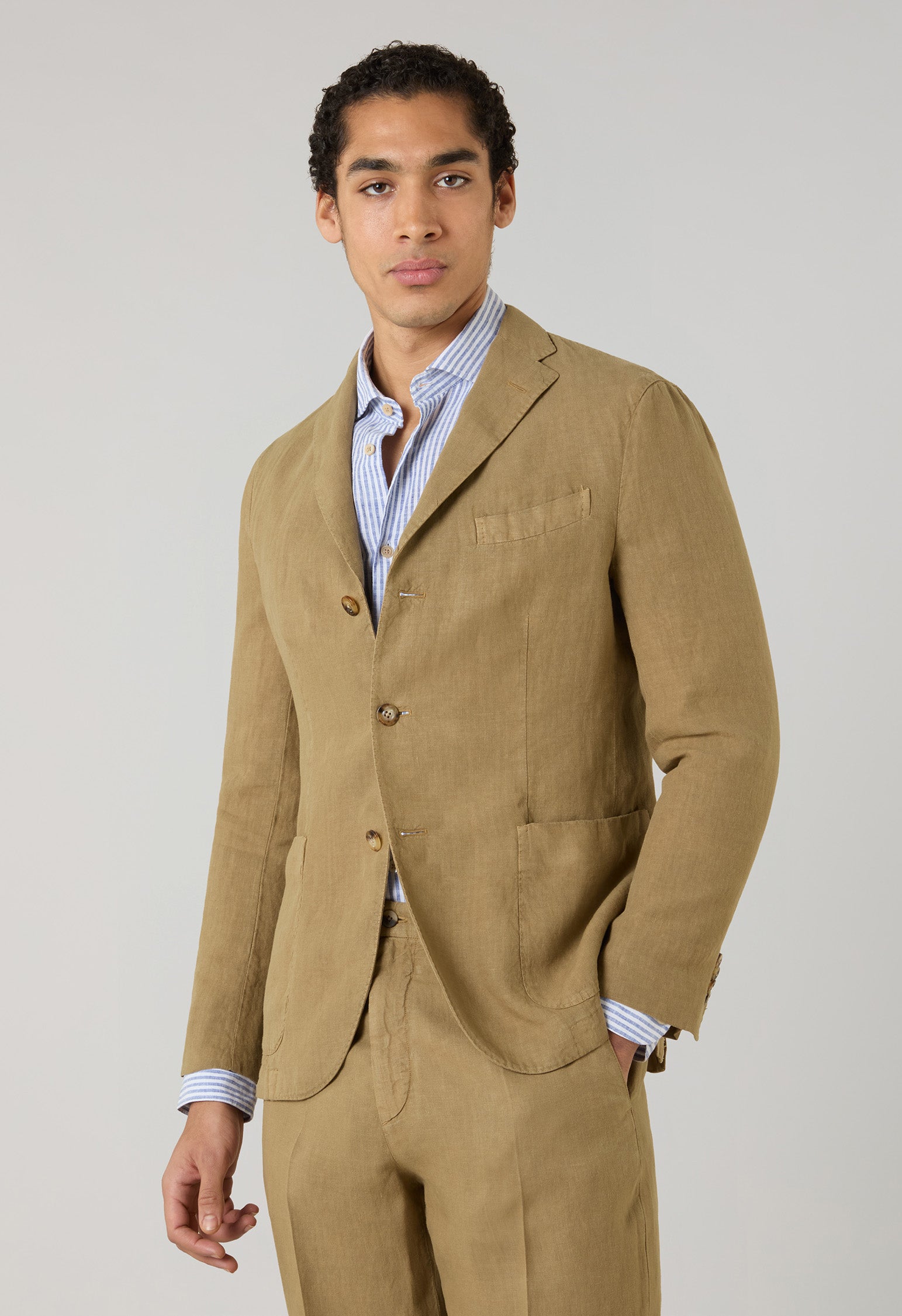 BOGLIOLI K JACKET リネンジャケット 50 Camel Garment-dyed linen K-Jacket | Boglioli® – BoglioliMilano