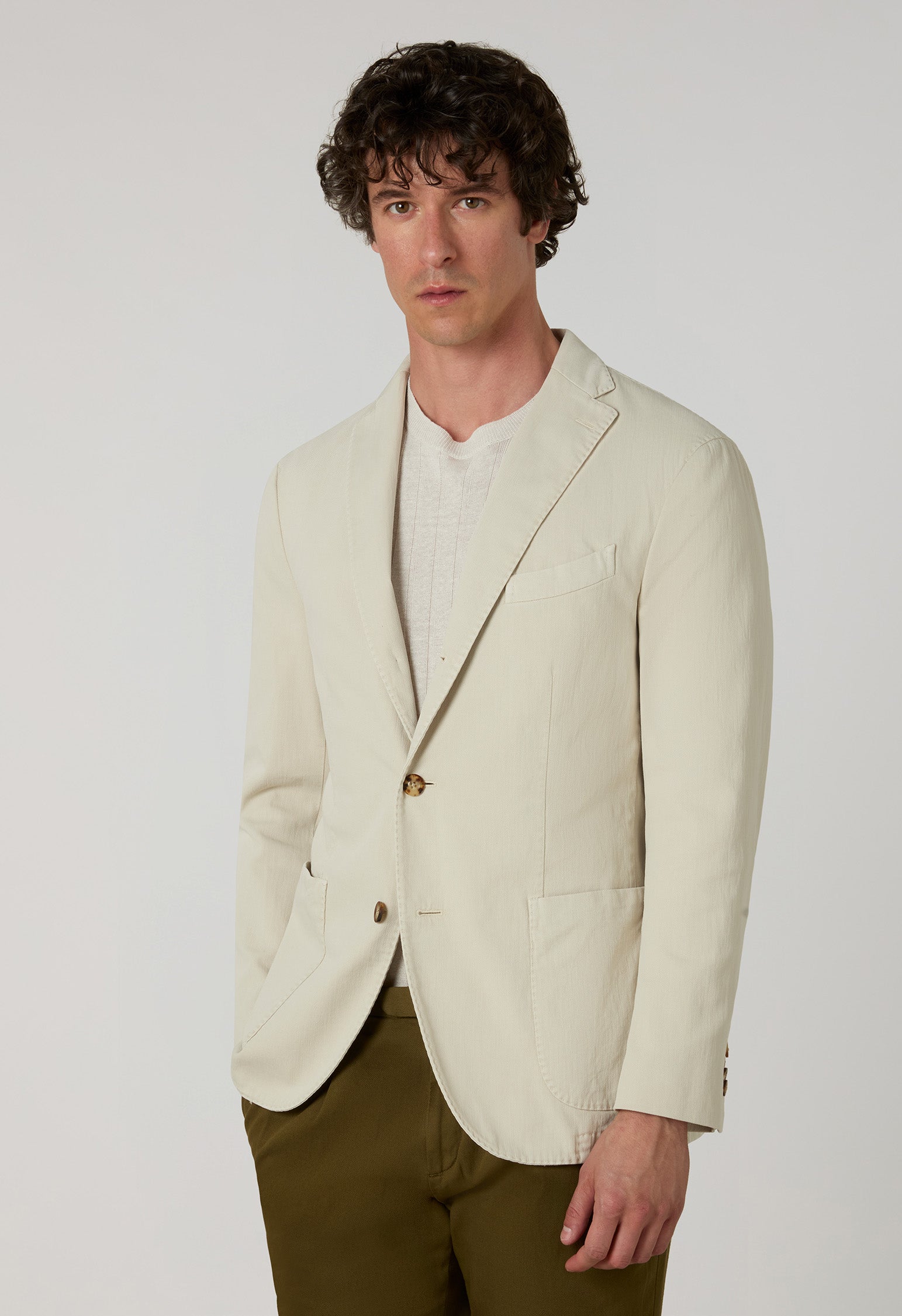 Beige Garment-dyed stretch cotton K-Jacket | Boglioli