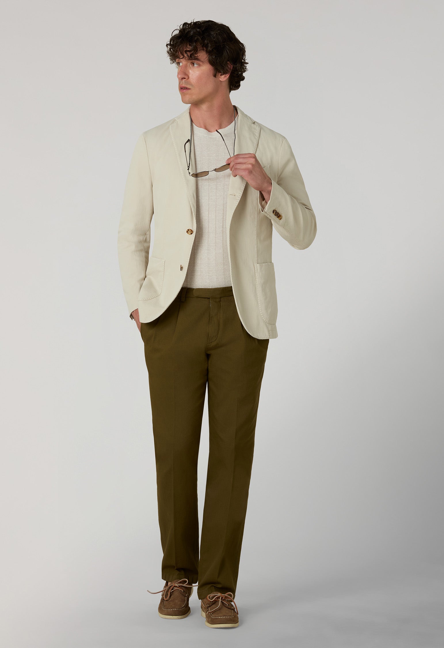 Beige Garment-dyed stretch cotton K-Jacket | Boglioli