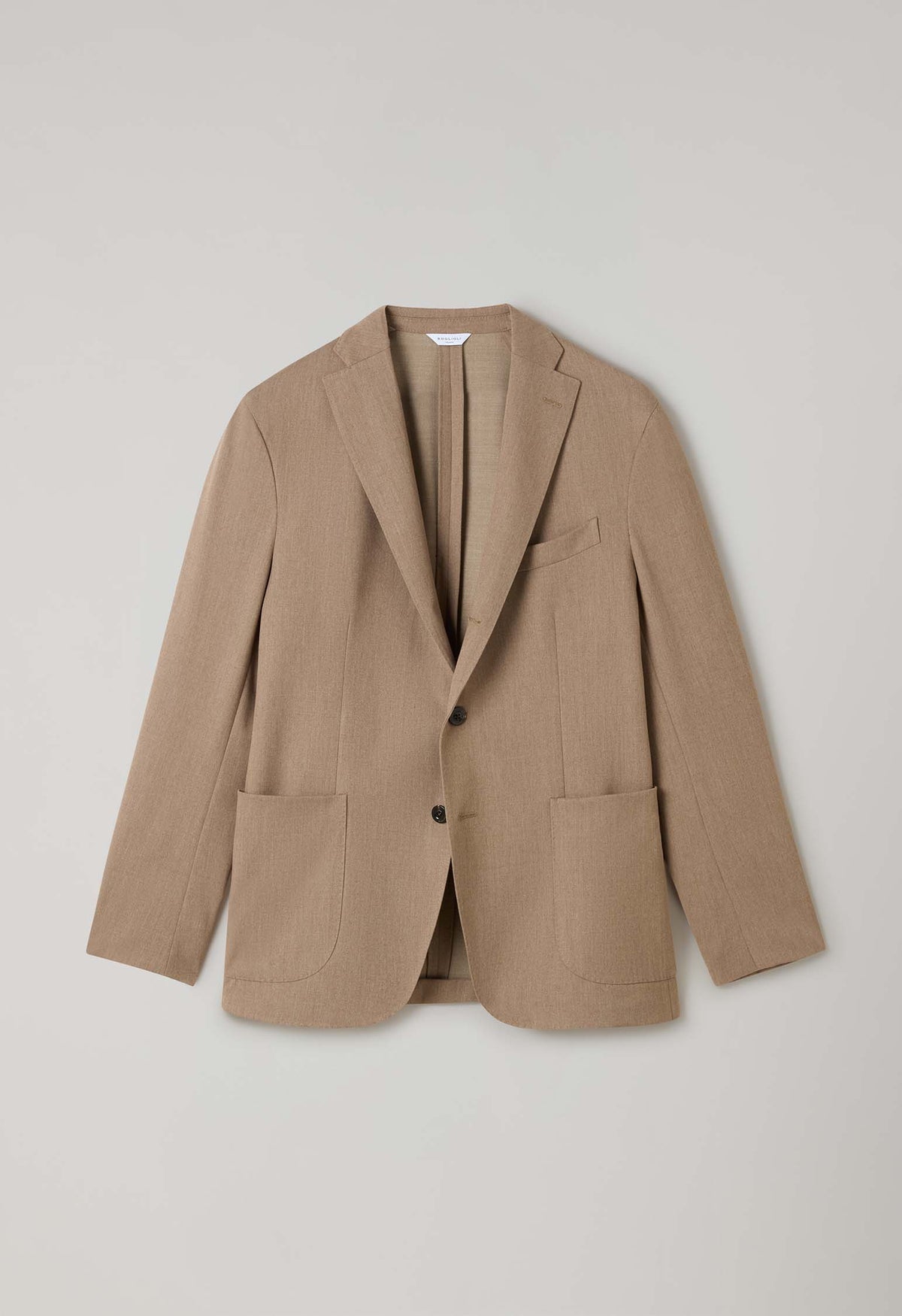 Beige Stretch Wool K-Suit with Three-Button Closure