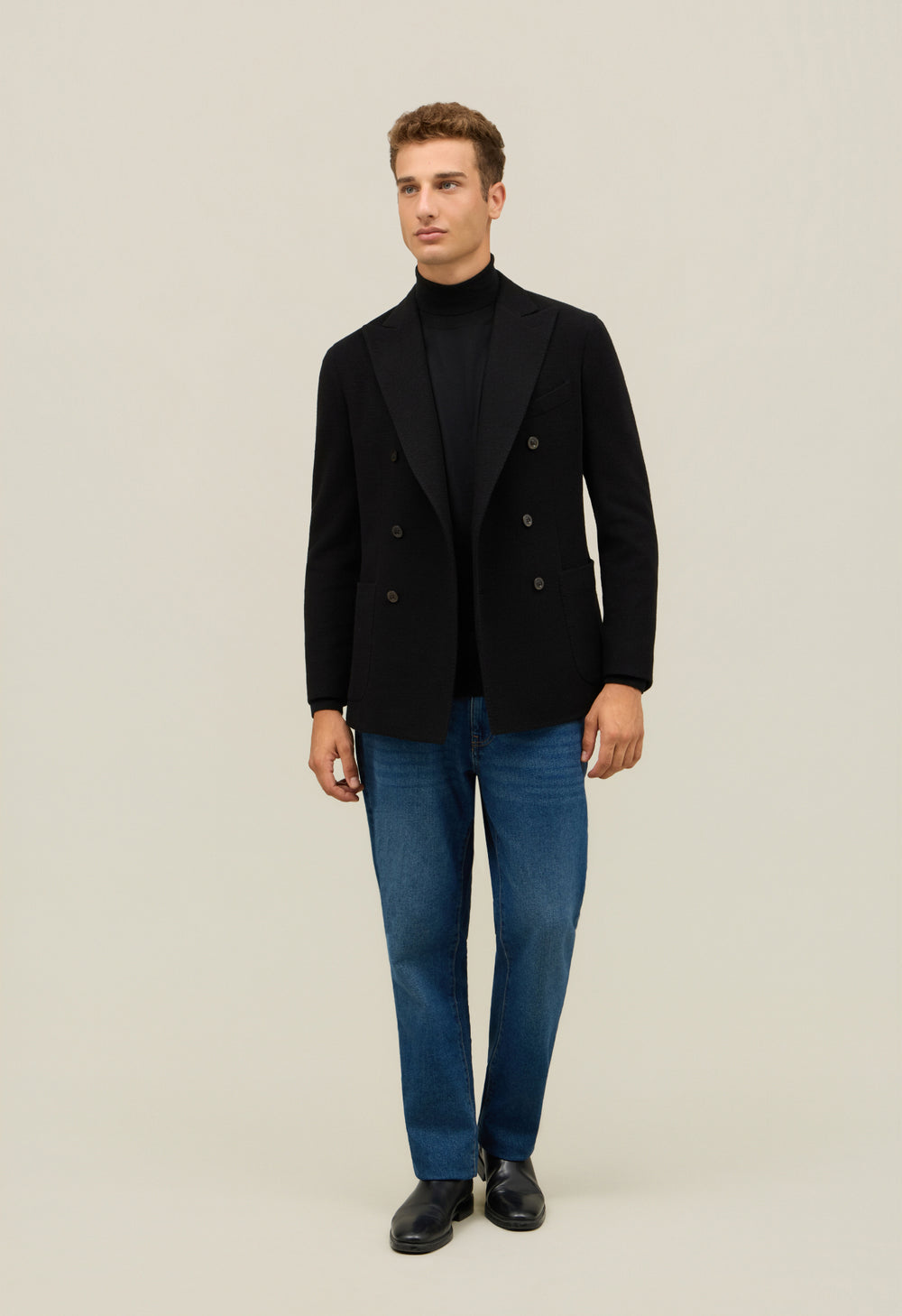 Black Knitted Jersey double-breasted K-Jacket