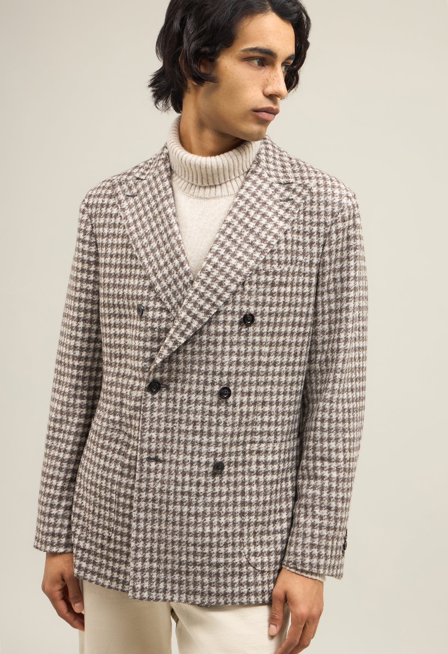 Beige Houndstooth Jersey double-breasted K-Jacket