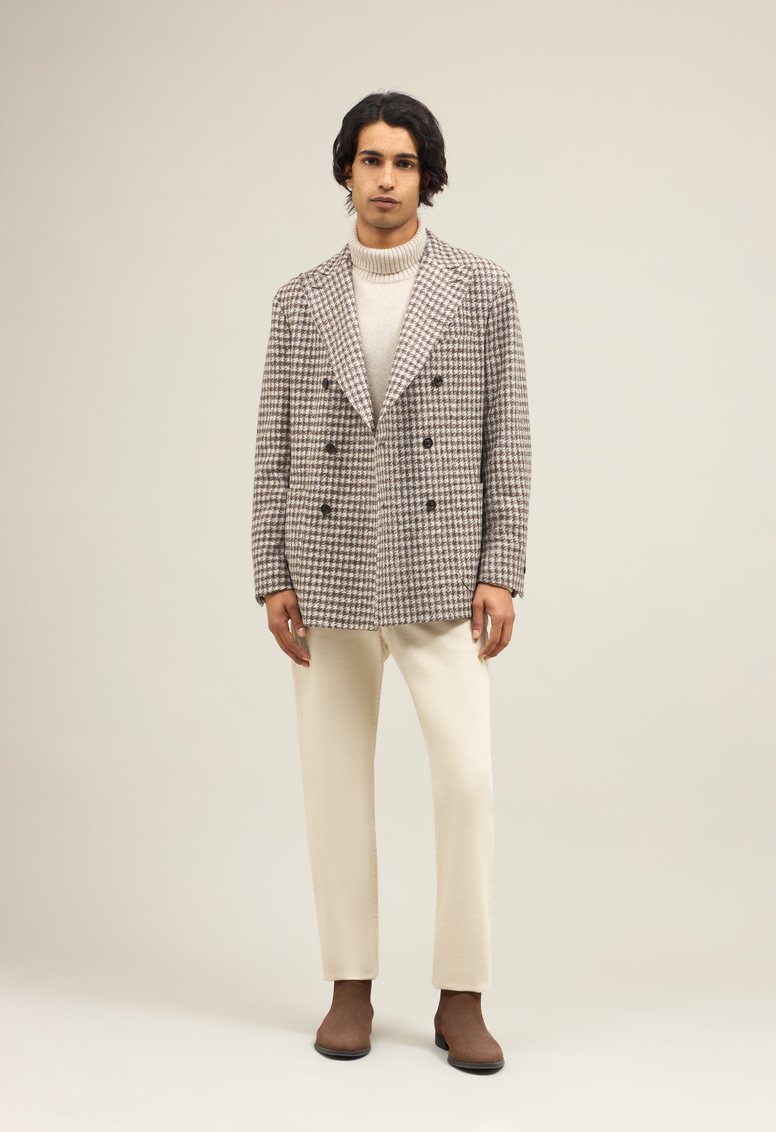 Beige Houndstooth Jersey double-breasted K-Jacket