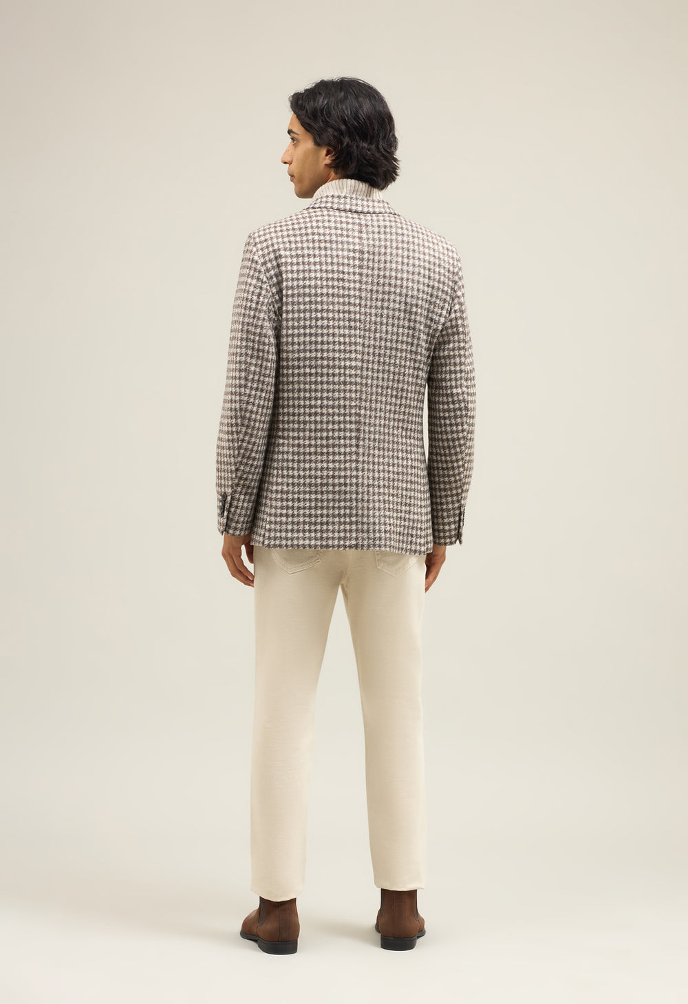 Beige Houndstooth Jersey double-breasted K-Jacket