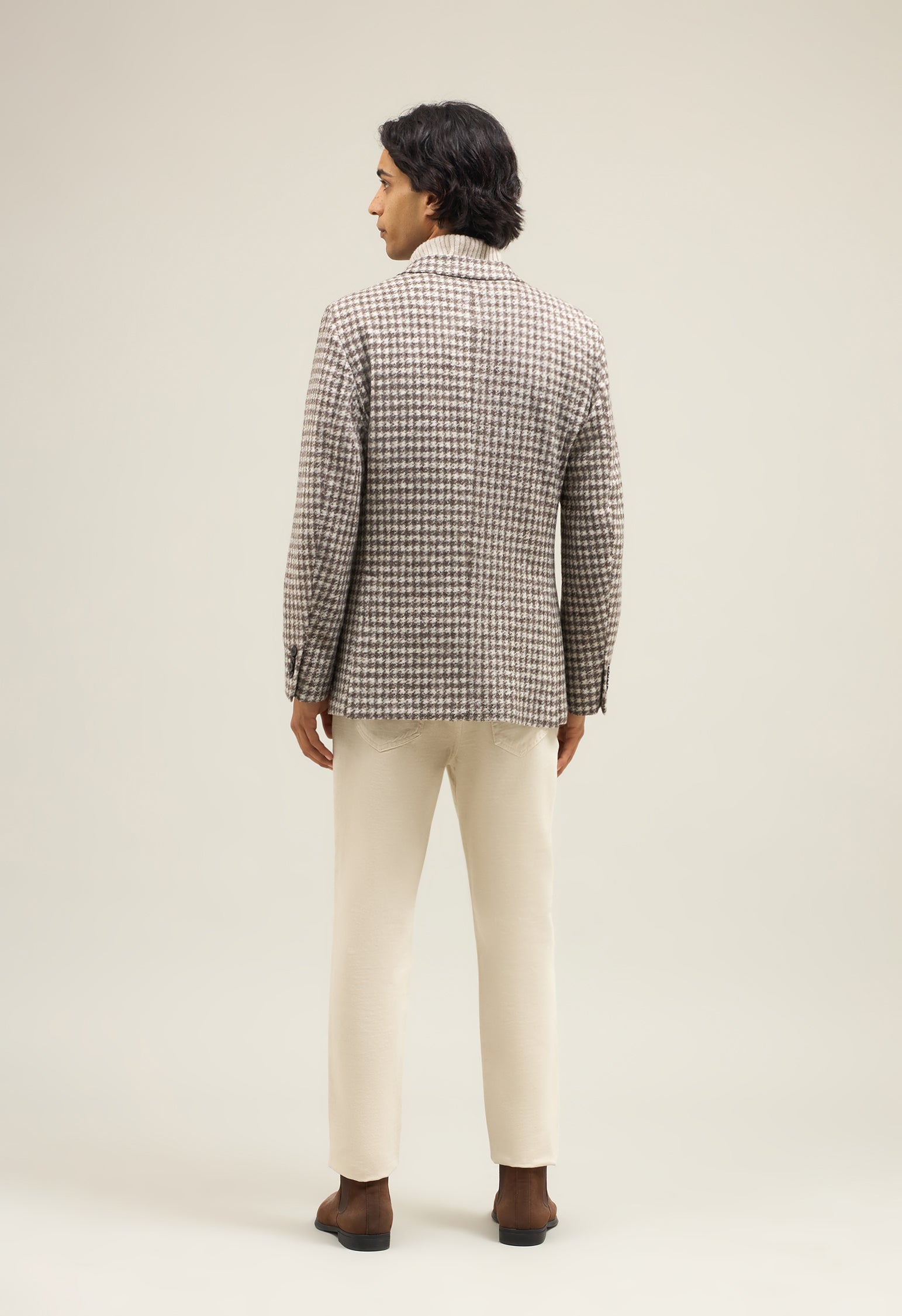 Beige Houndstooth Jersey double-breasted K-Jacket