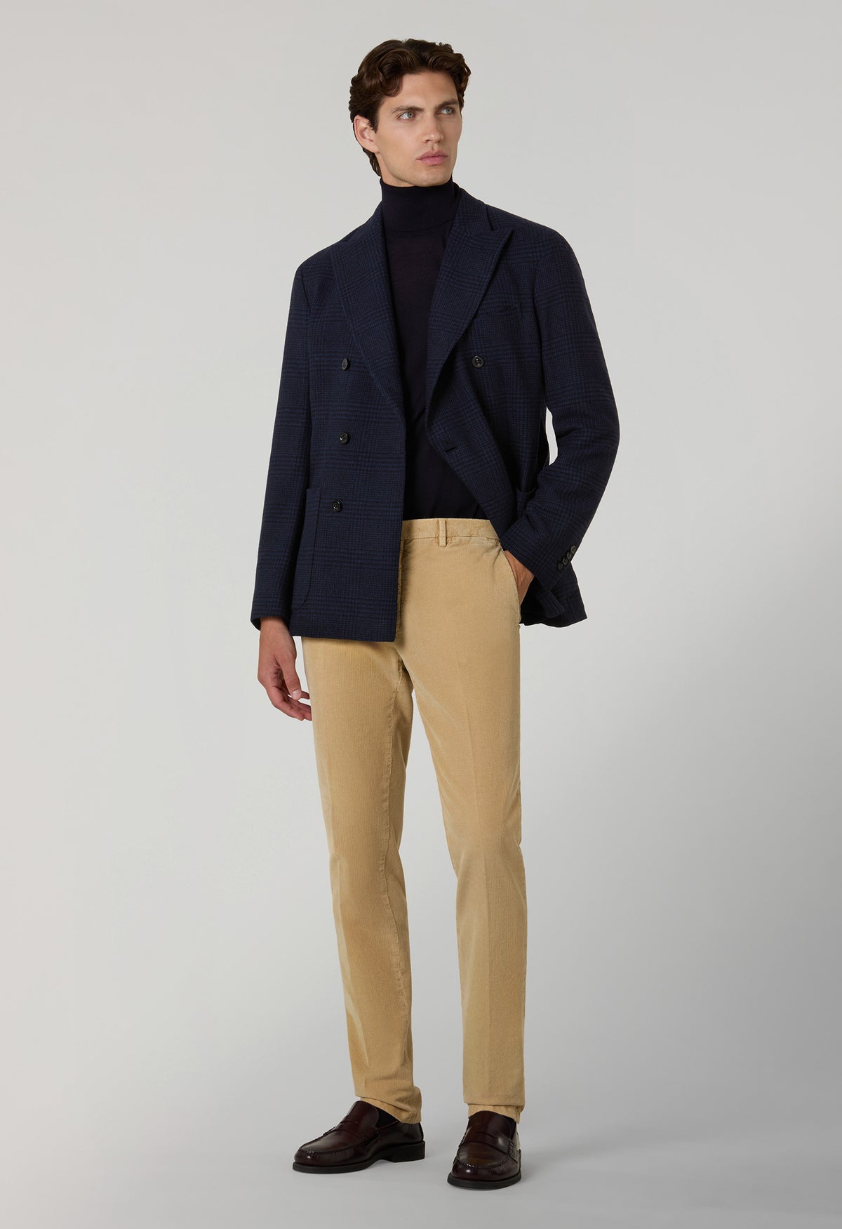 Blue Wool Cashmere Prince of Wales double-breasted K-Jacket