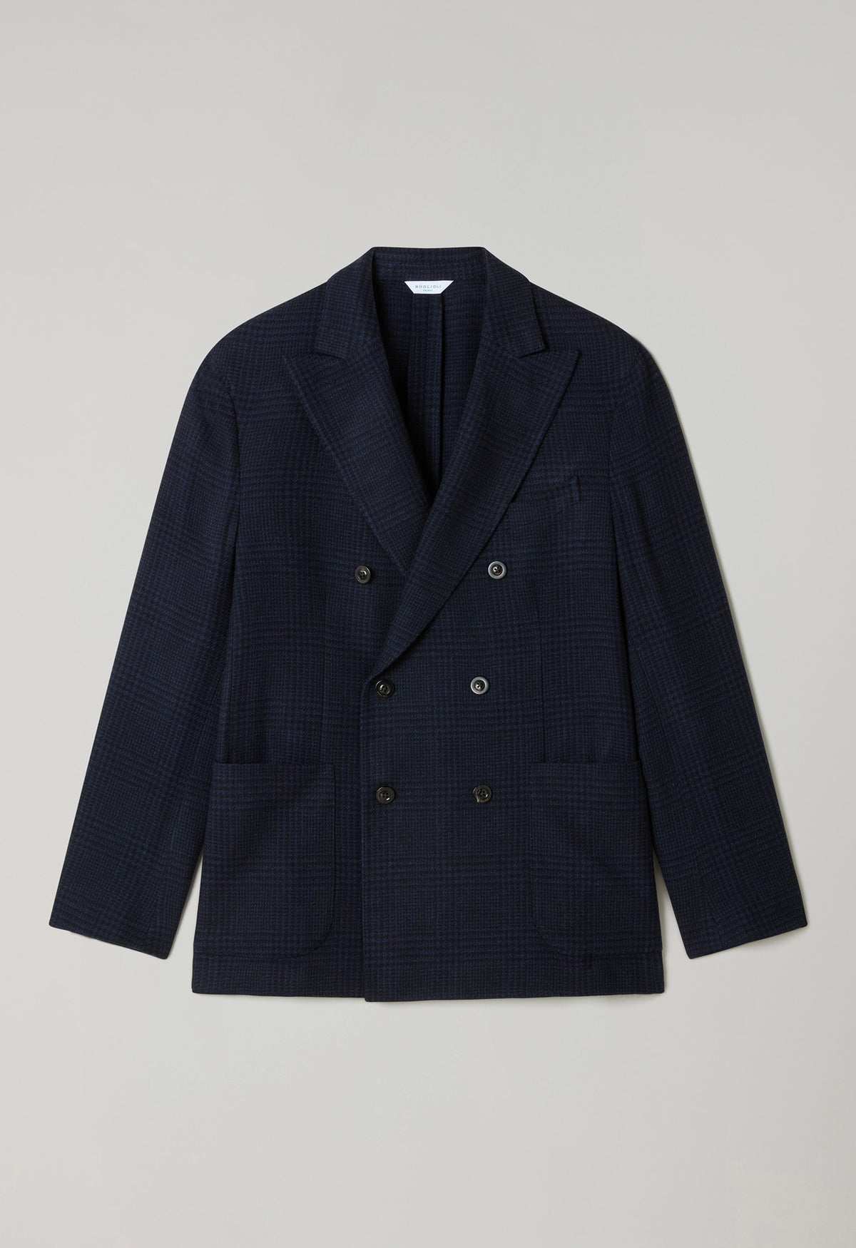 Blue Wool Cashmere Prince of Wales double-breasted K-Jacket