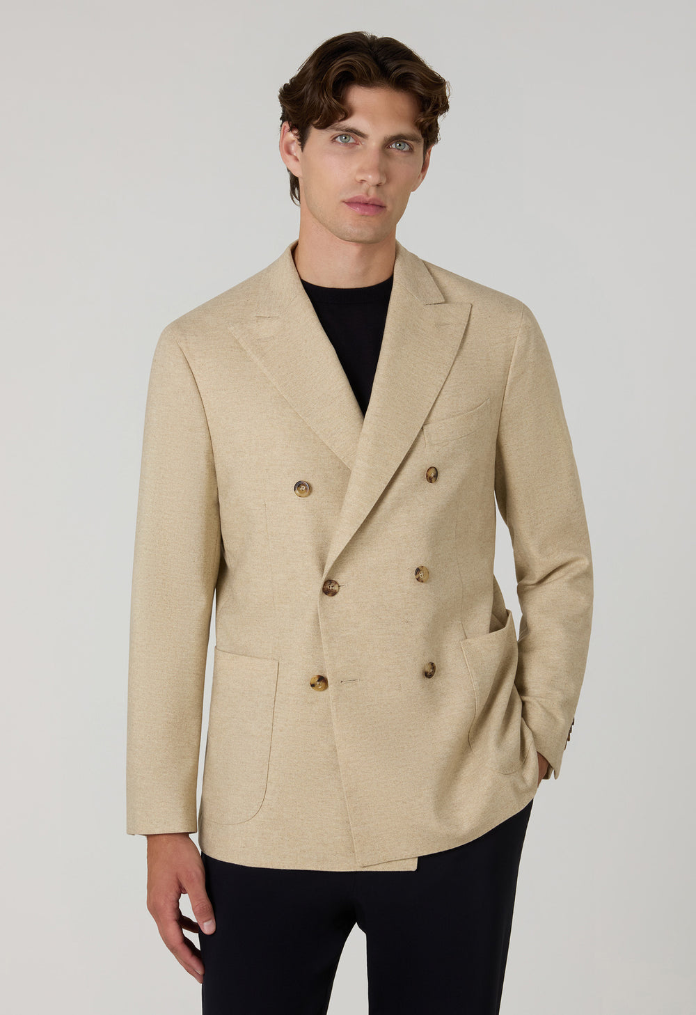 Beige Flannel double-breasted K-Jacket