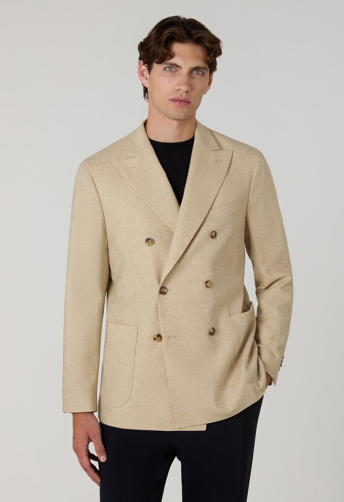 Beige Flannel double-breasted K-Jacket