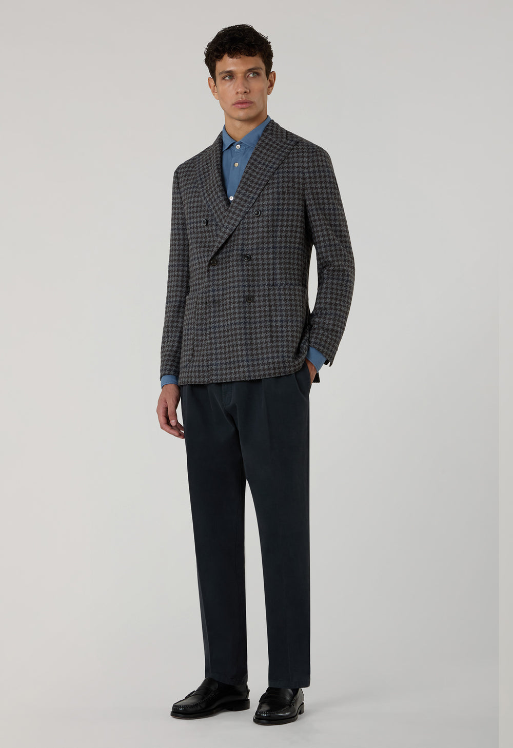 K-Jacket doppiopetto in lana e cashmere pied-de-poule grigia