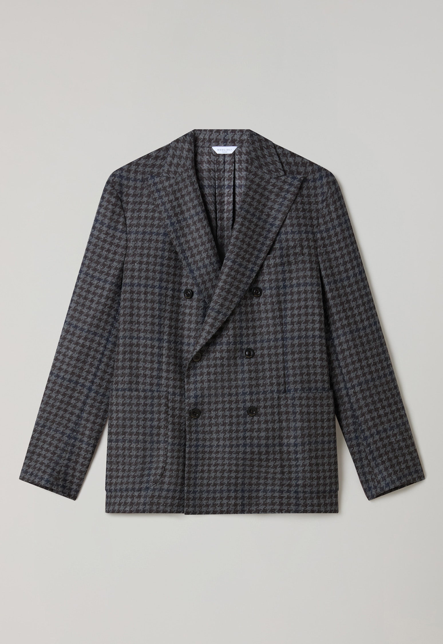 K-Jacket doppiopetto in lana e cashmere pied-de-poule grigia