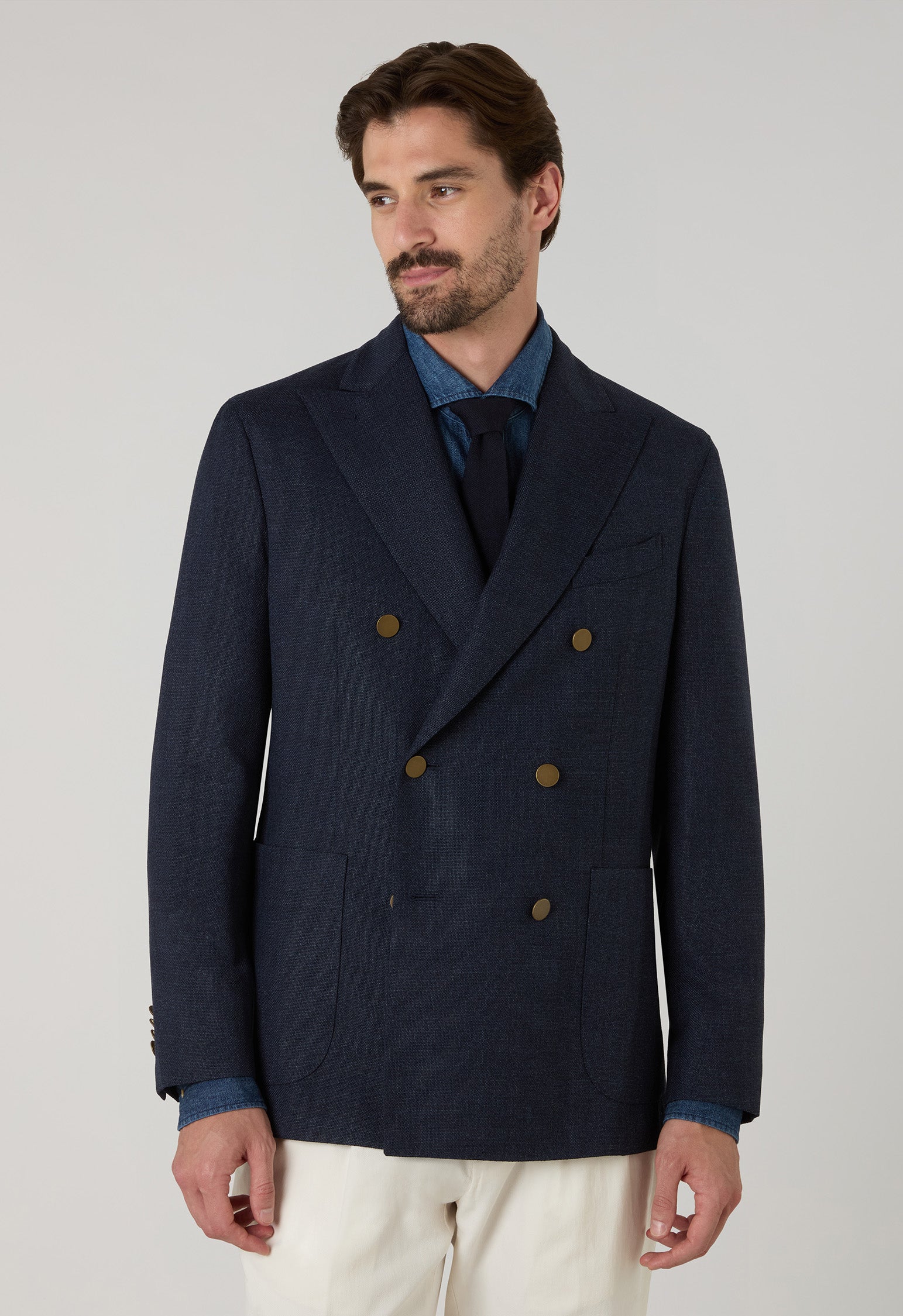 Blue Light Wool Honeycomb Double-Breasted K-Jacket