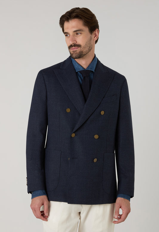 Blue Light Wool Honeycomb Double-Breasted K-Jacket