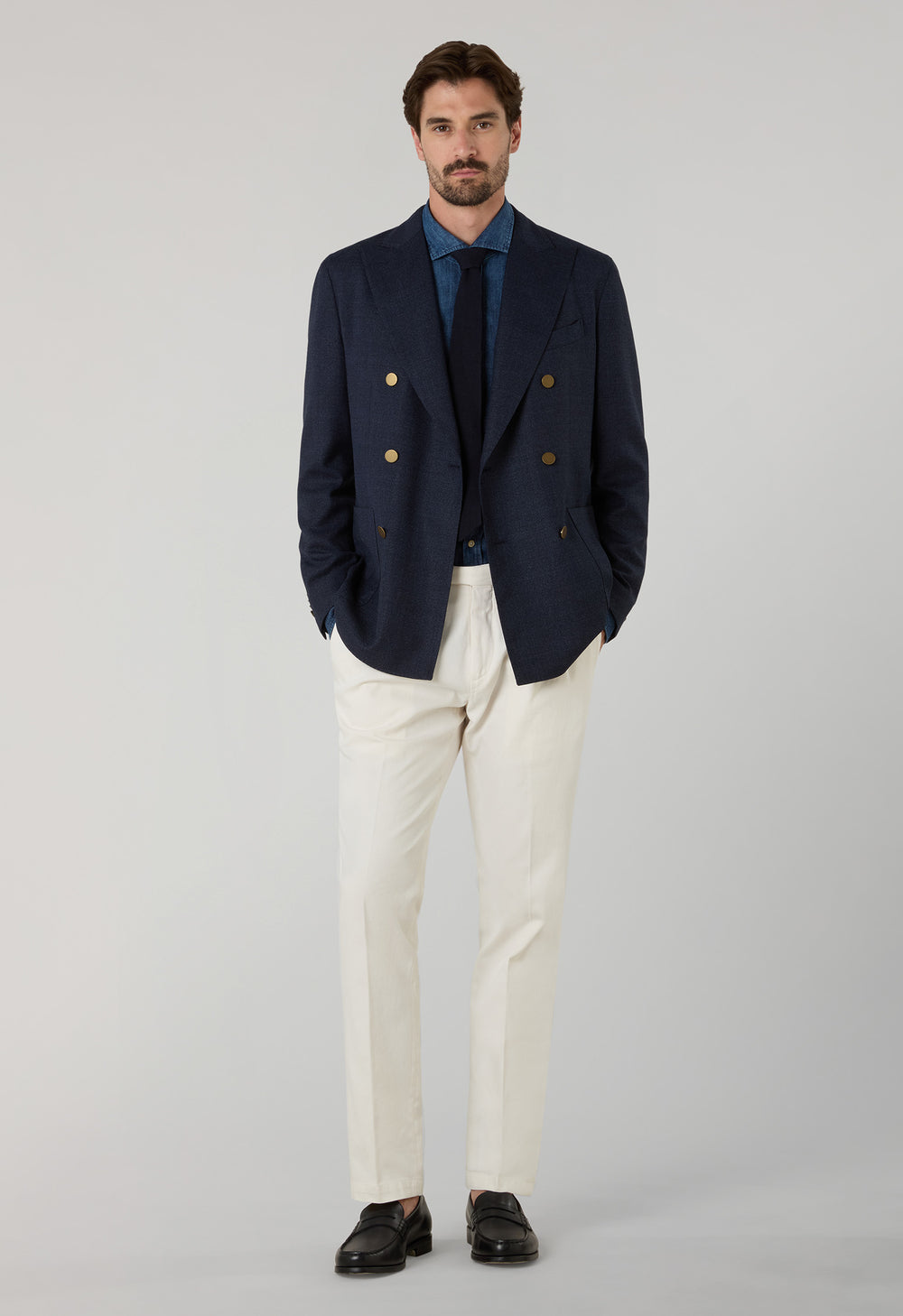 Blue Light Wool Honeycomb Double-Breasted K-Jacket