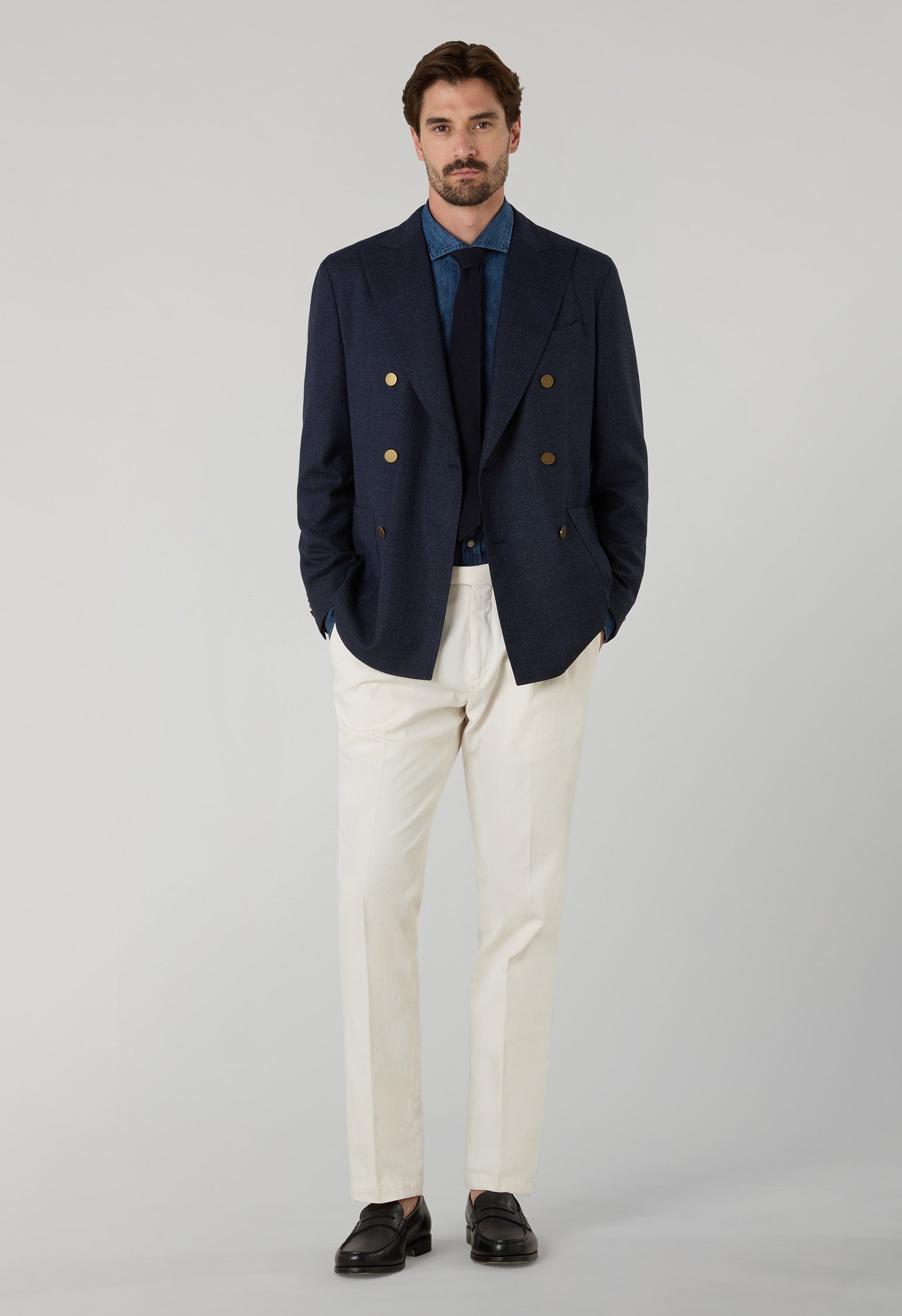 Blue Light Wool Honeycomb Double-Breasted K-Jacket
