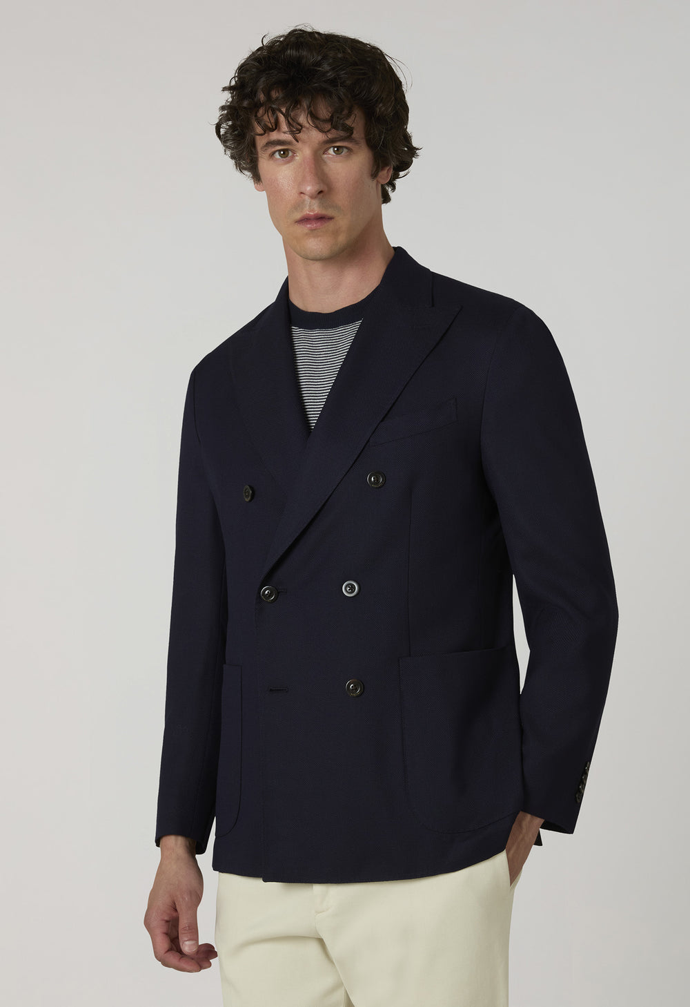 Light Wool Honeycomb double-breasted K-Jacket