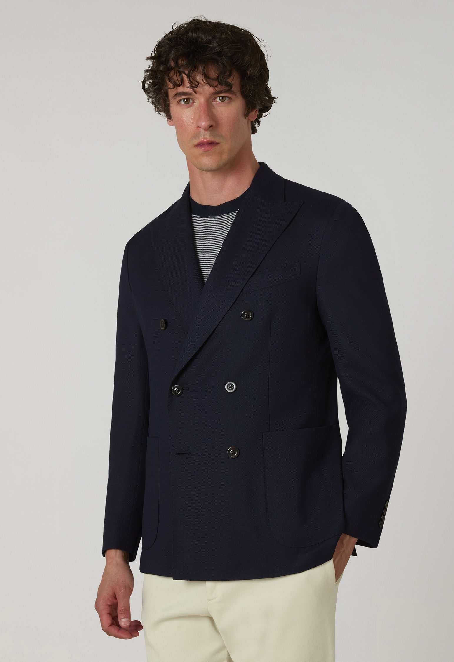 Double-breasted lightweight honeycomb wool K-Jacket | Boglioli