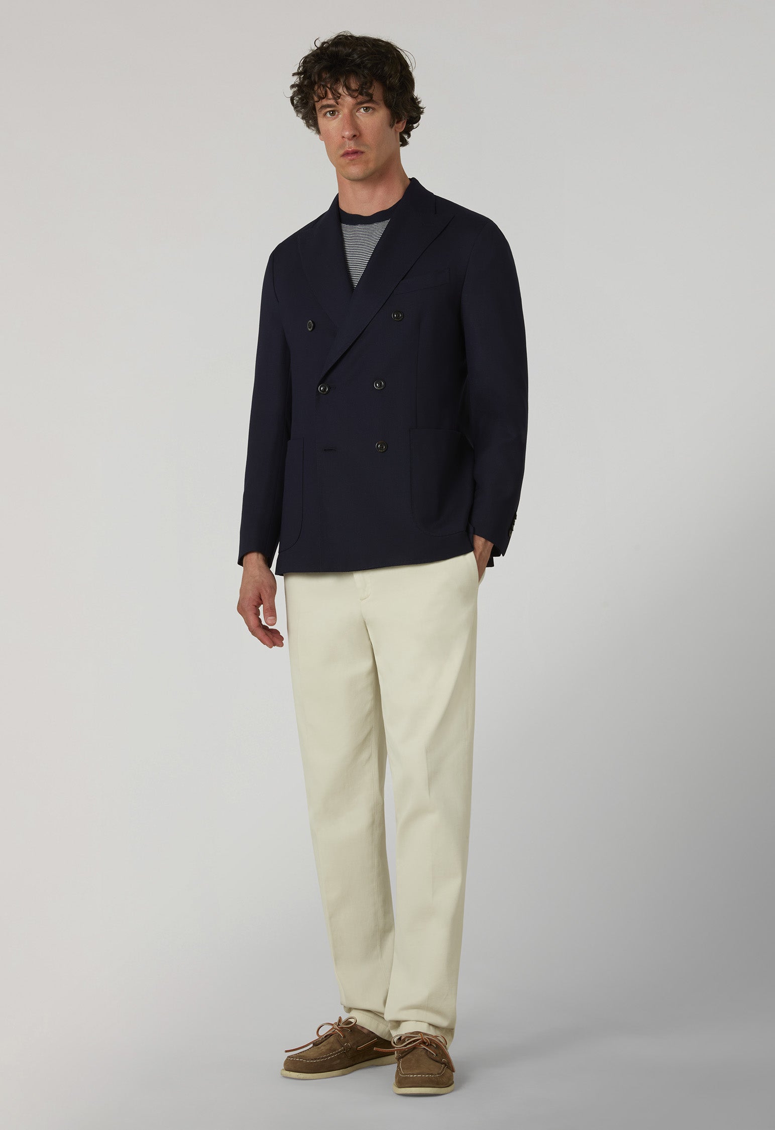 Double-breasted lightweight honeycomb wool K-Jacket | Boglioli