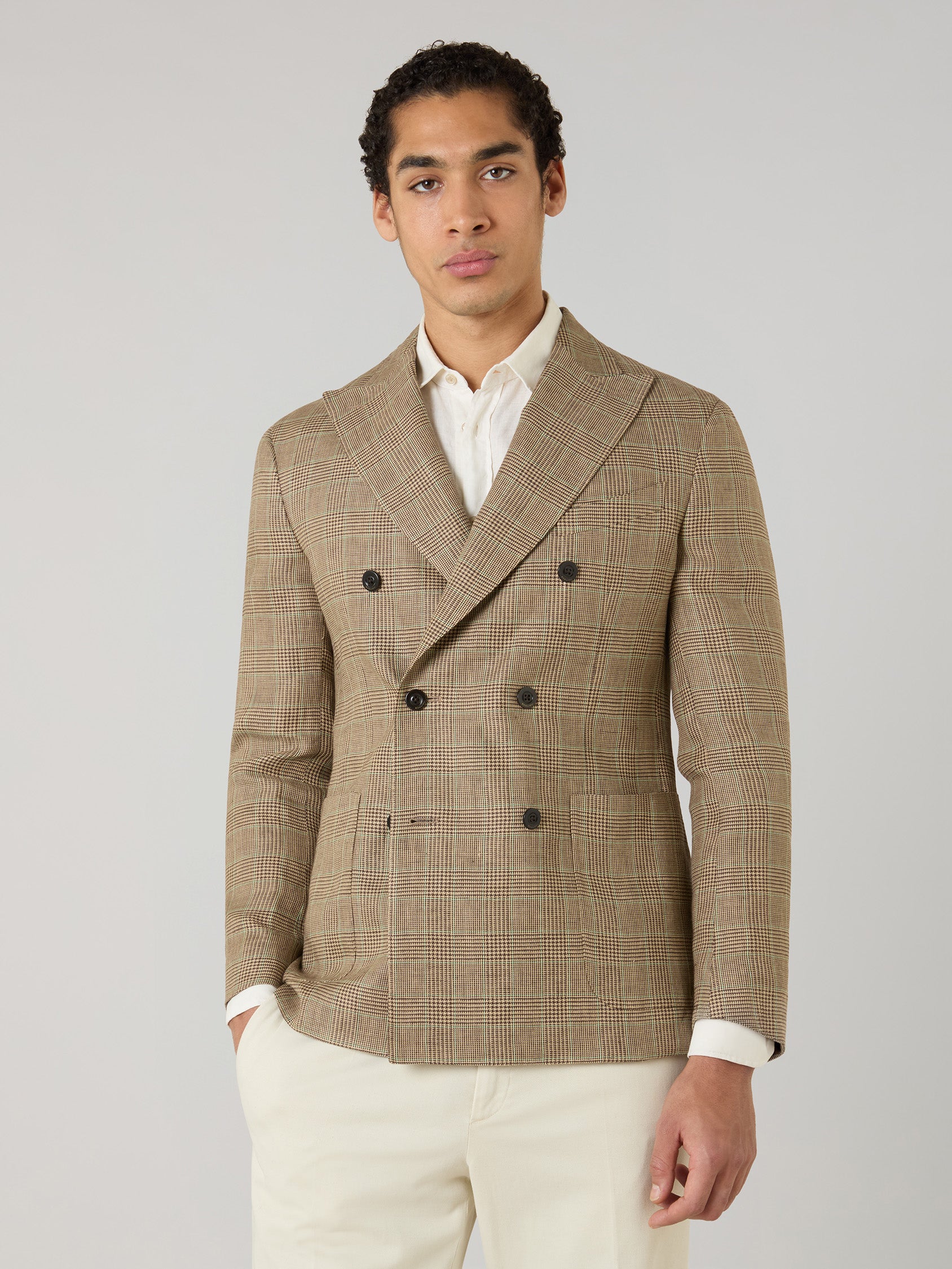 Linen Prince of Wales double-breasted K-Jacket