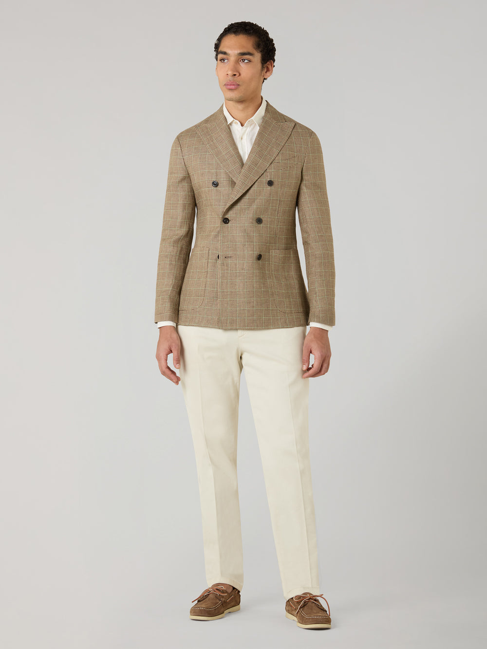 Linen Prince of Wales double-breasted K-Jacket