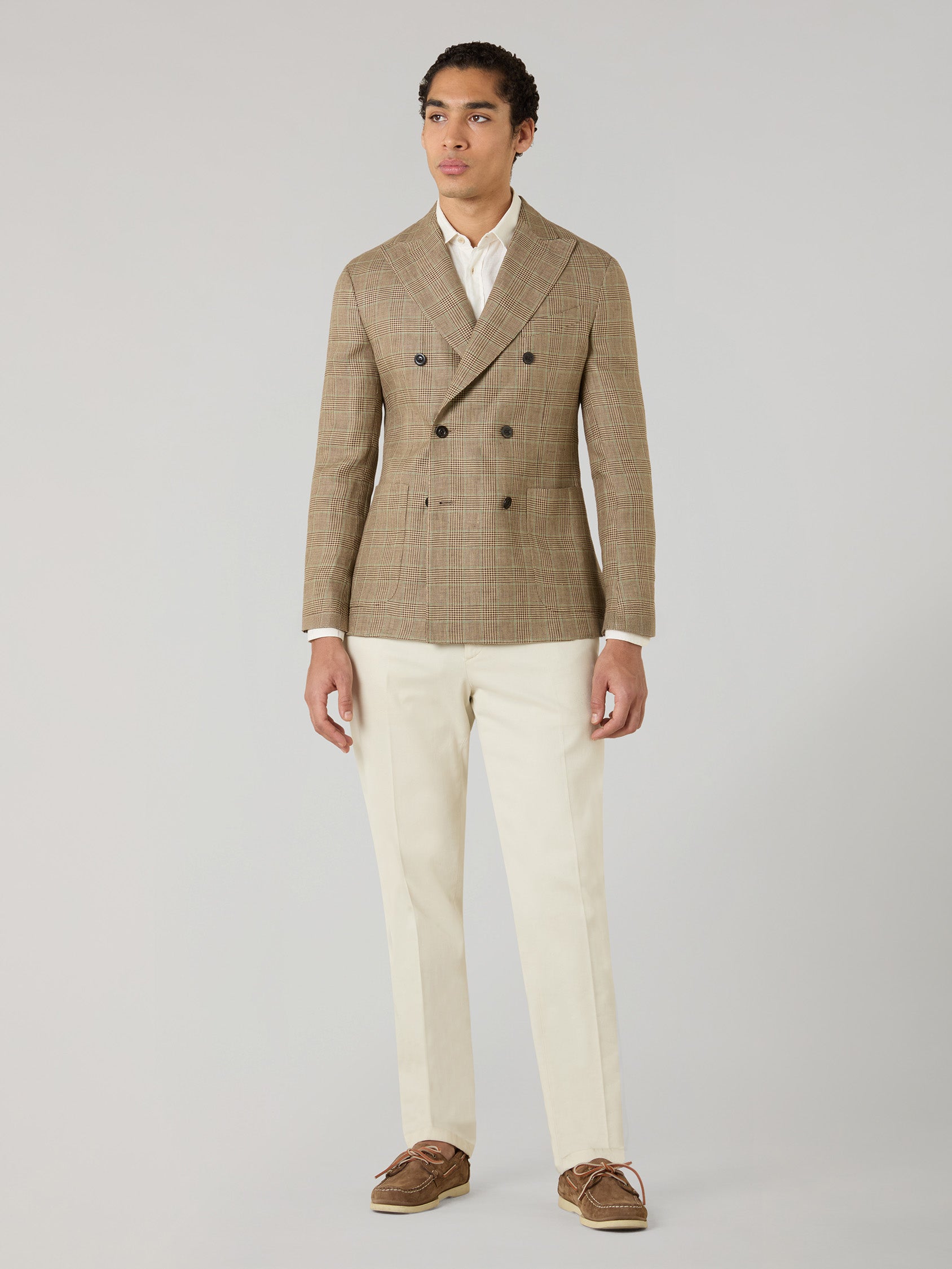 Linen Prince of Wales double-breasted K-Jacket