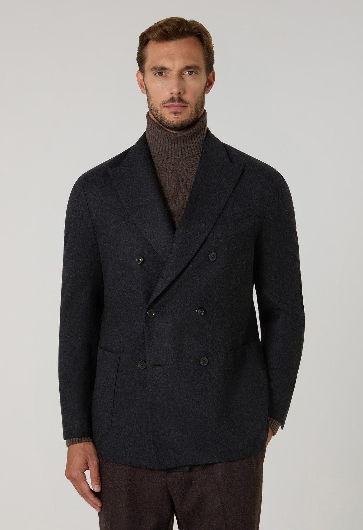 Dark Grey Washed Flannel double-breasted K-Jacket