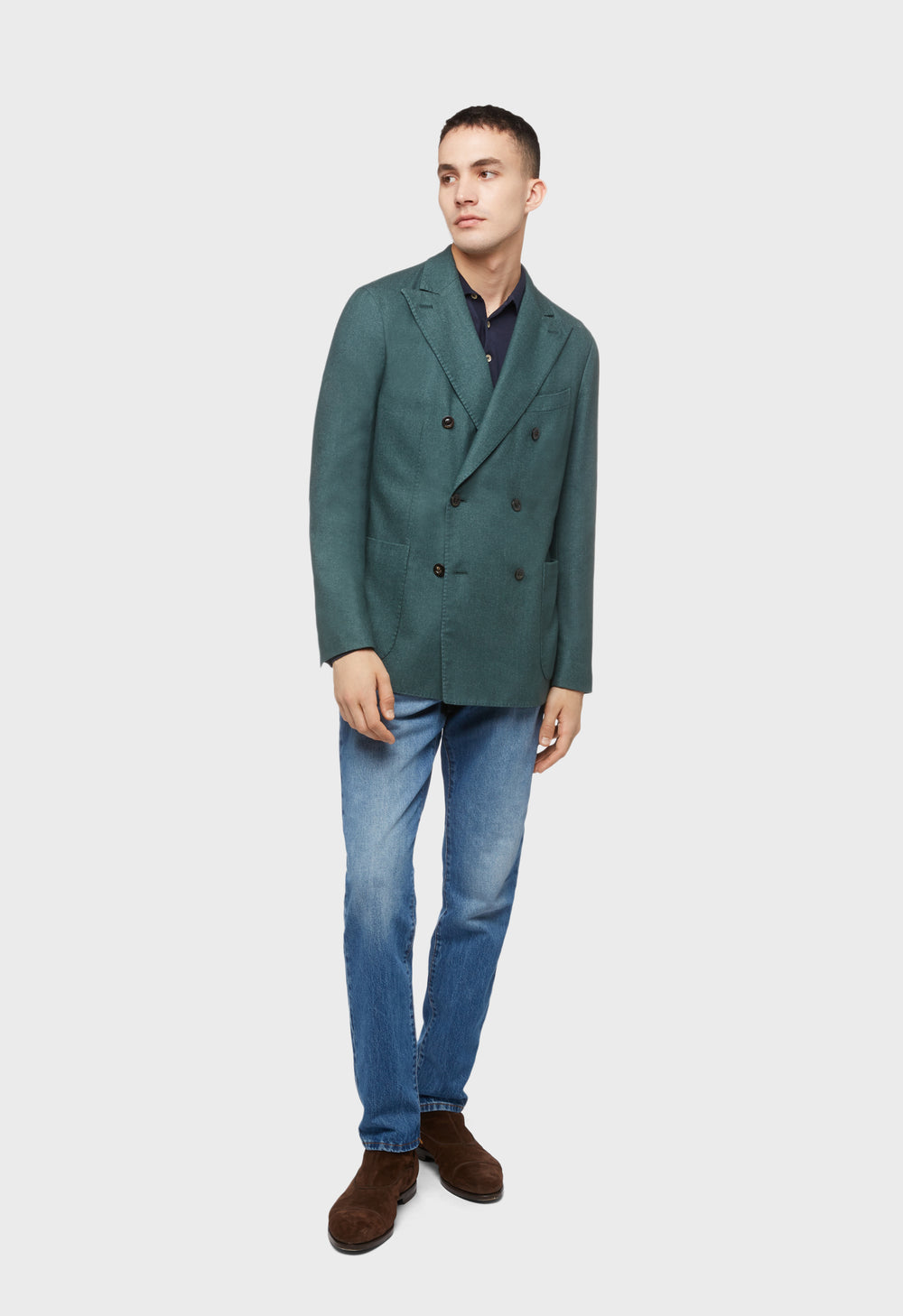 Grünes zweireihige K-Jacket aus Wolle