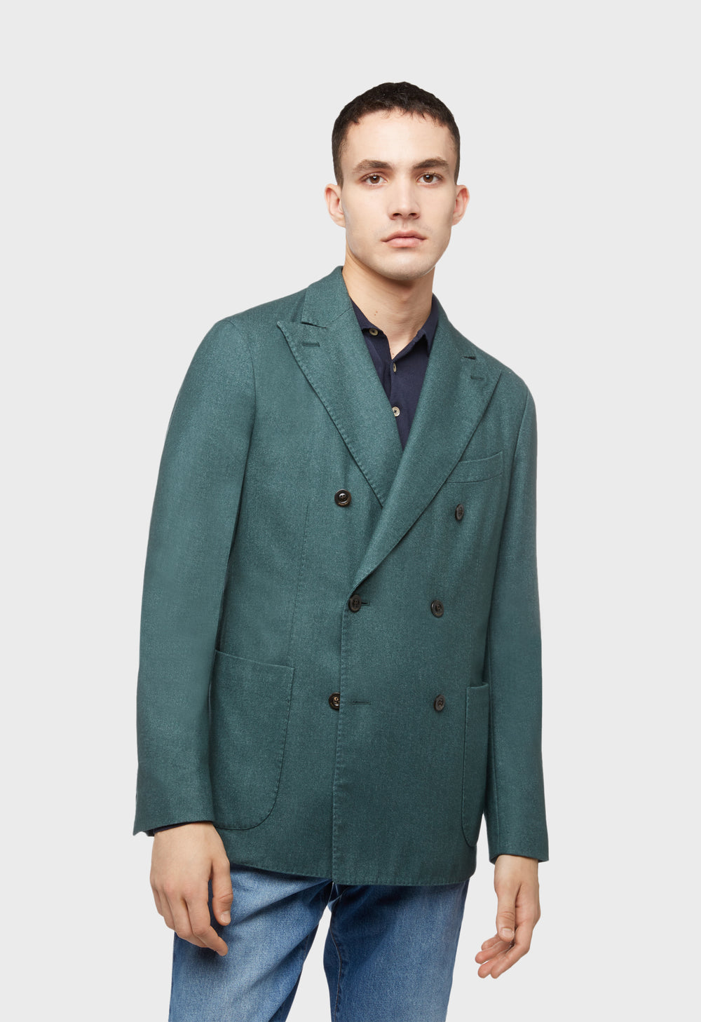 Grünes zweireihige K-Jacket aus Wolle