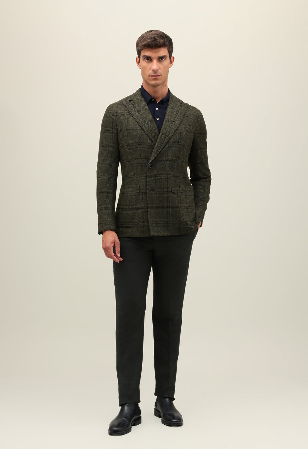 Dark Green Prince of Wales Wool double-breasted K-Jacket