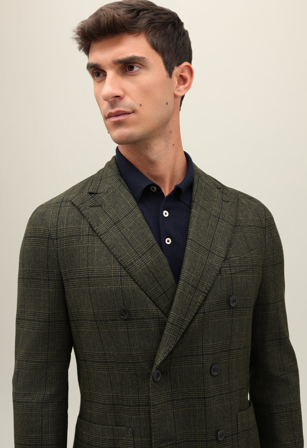 Dark Green Prince of Wales Wool double-breasted K-Jacket